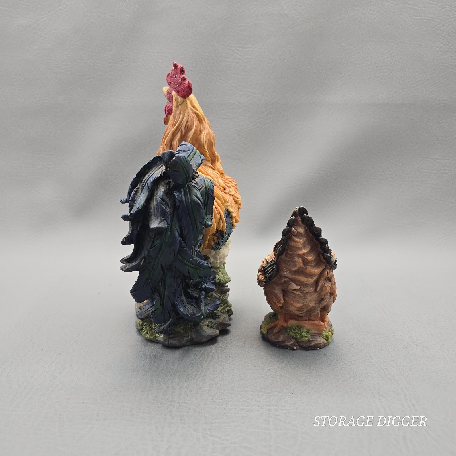 Vintage Resin Rooster and Hen Animal Figurines Farmhouse Decor 2 Pcs 9 in