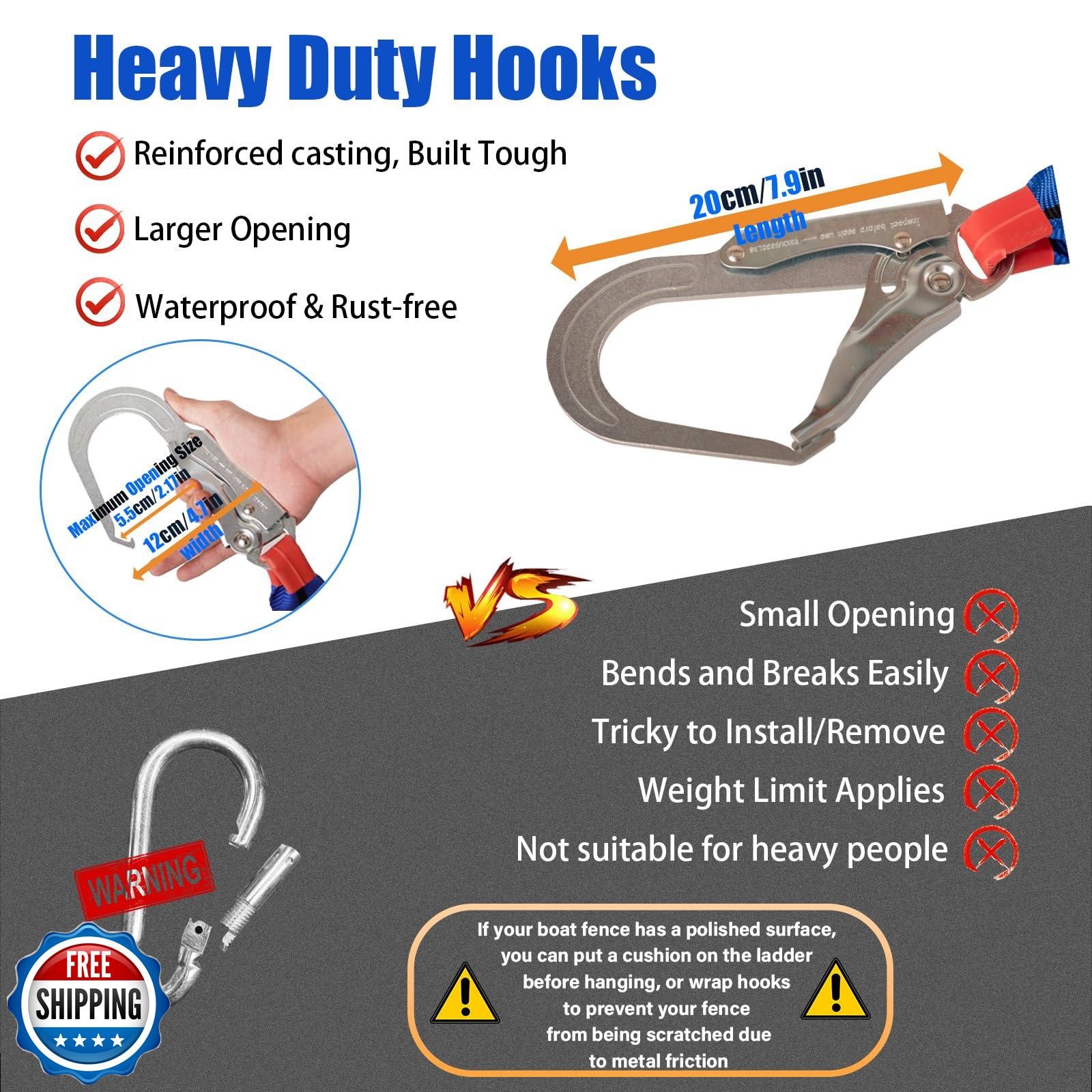 Dovacs Boat Ladder with 2 Heavy Duty Hooks,5 Step Boat Ladder for