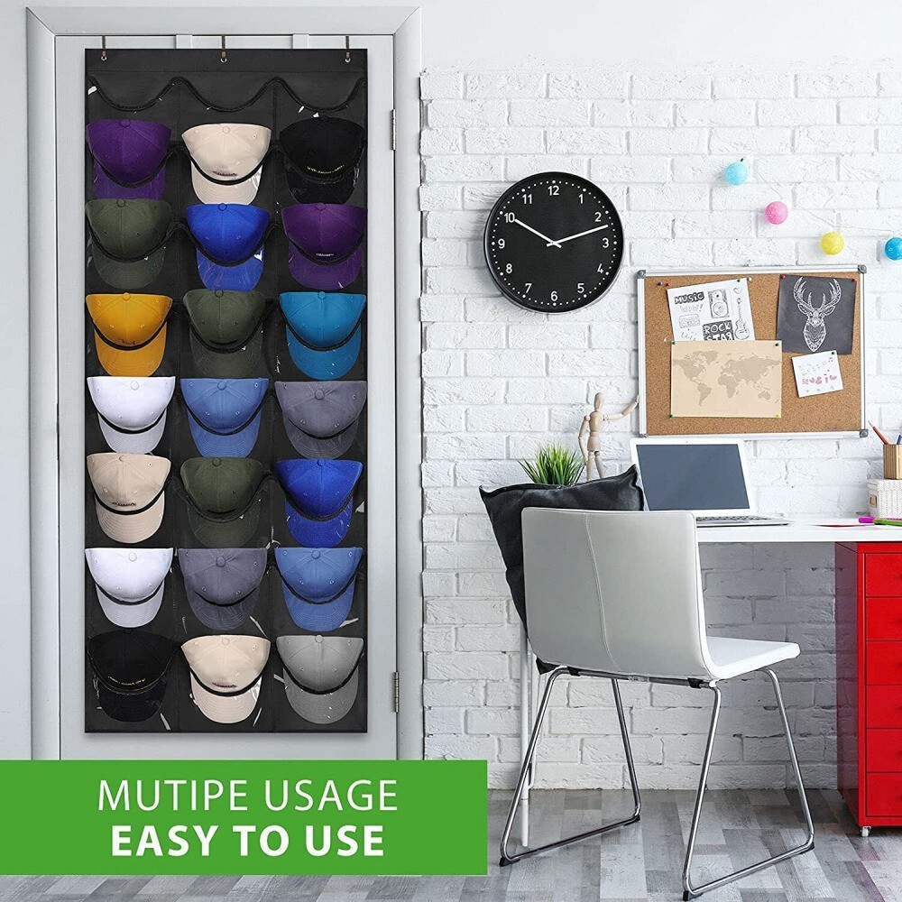 48Hat Rack Organizer Baseball Holder Deep Storage Pockets Door Wall Caps Stand