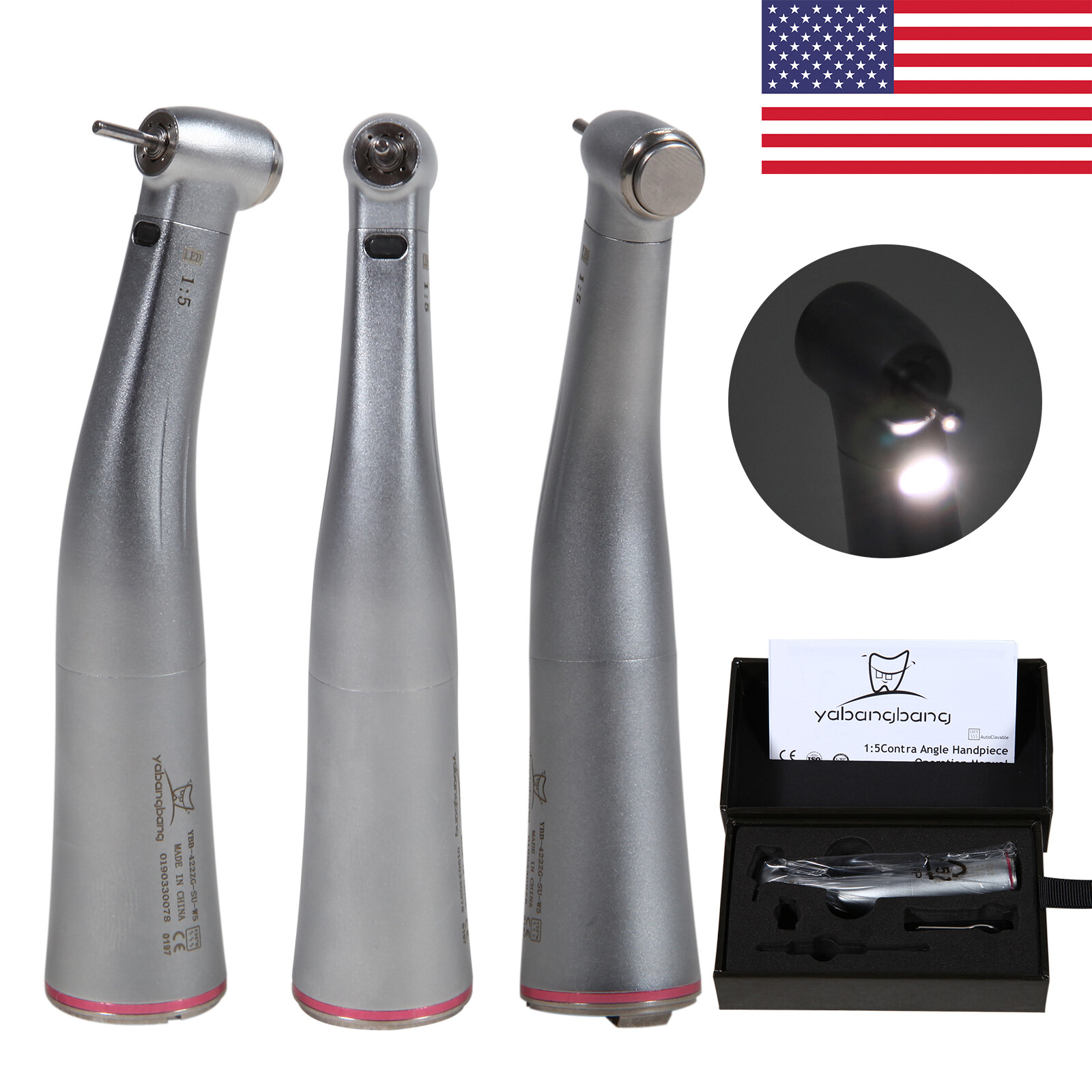 Dental 1:5 Increasing Contra Angle LED Optic Handpiece Fit NSK Electric Motor