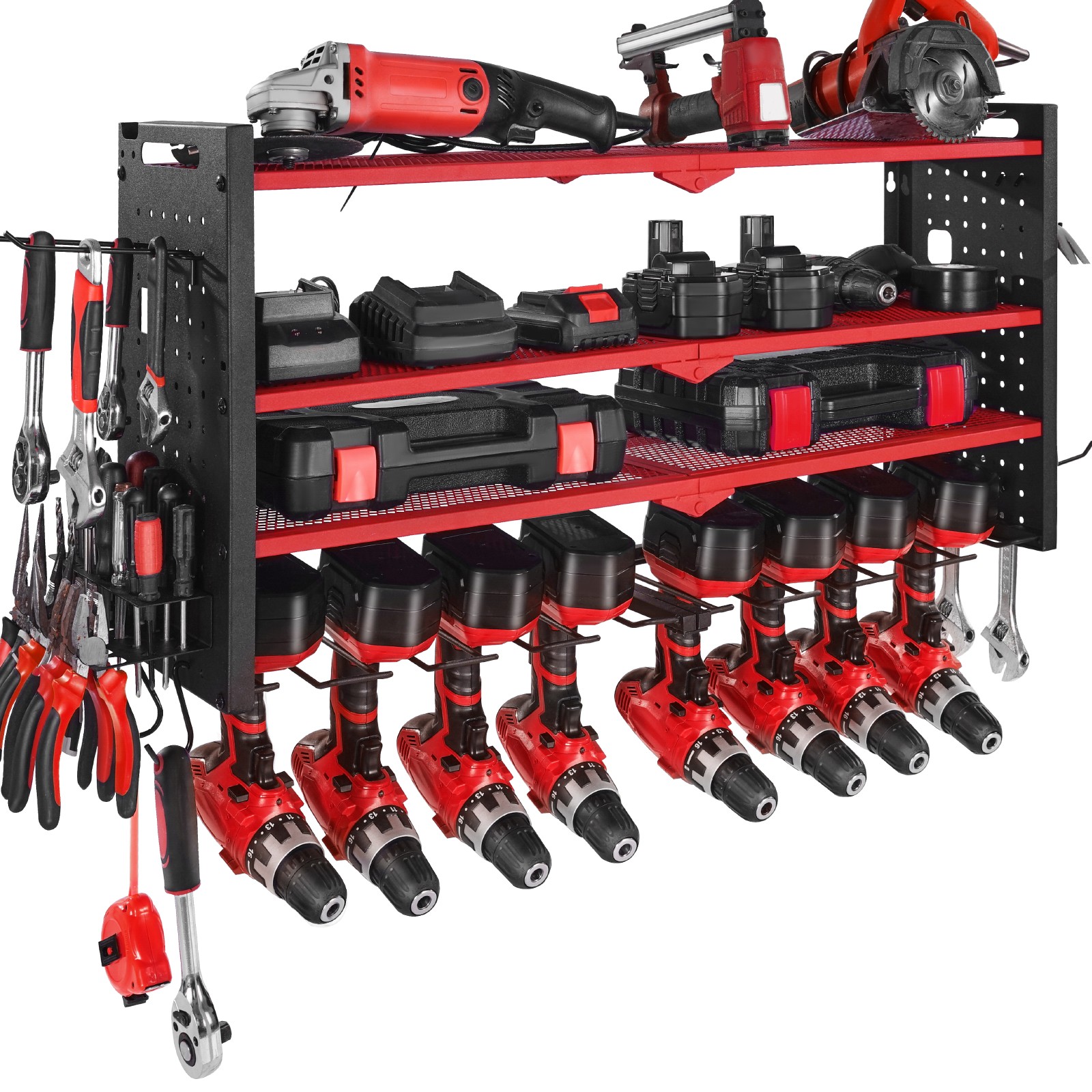 VEVOR Power Tool Organizer Wall Mount 4-Layer Drill Storage Rack 8 Drill Holders