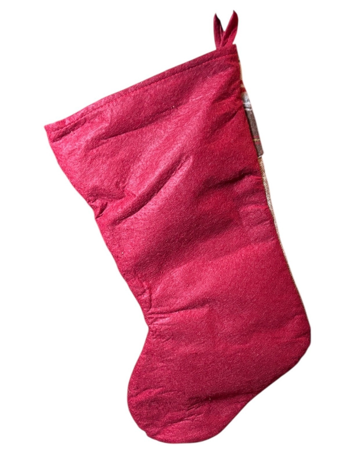 Christmas Stocking With Santa & Plaid Cuff Design 17" NWOT