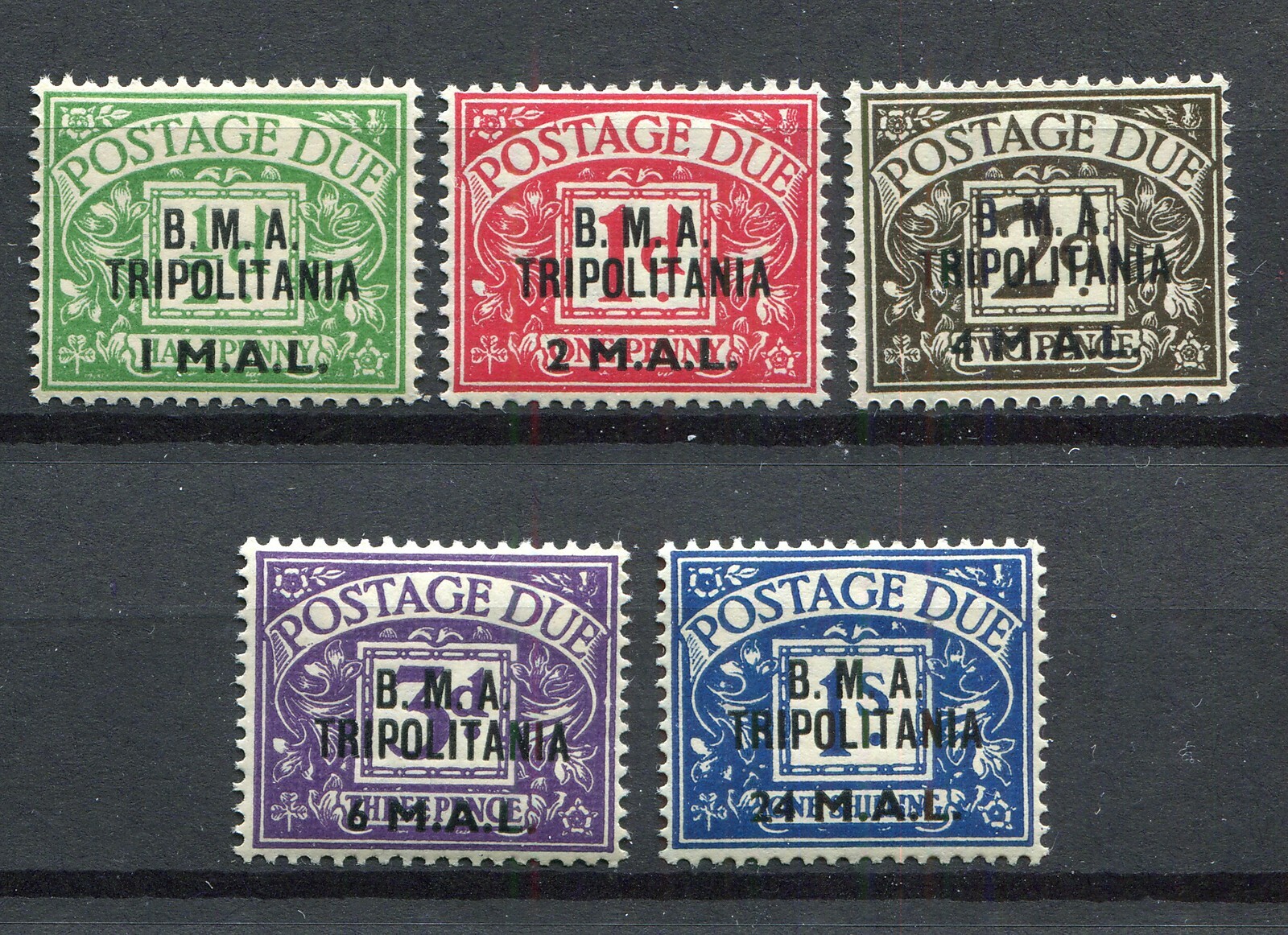 KGVI BRITISH MILITARY ADMINISTRATION TRIPOLITANIA 1948 J1-J5 PERFECT MNH