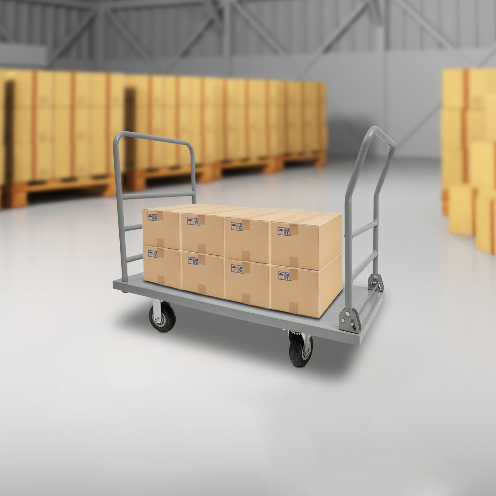 2000lbs Steel Platform Truck 48x24x36" Hand Push Flat Cart 2 Casters w/ Brake US