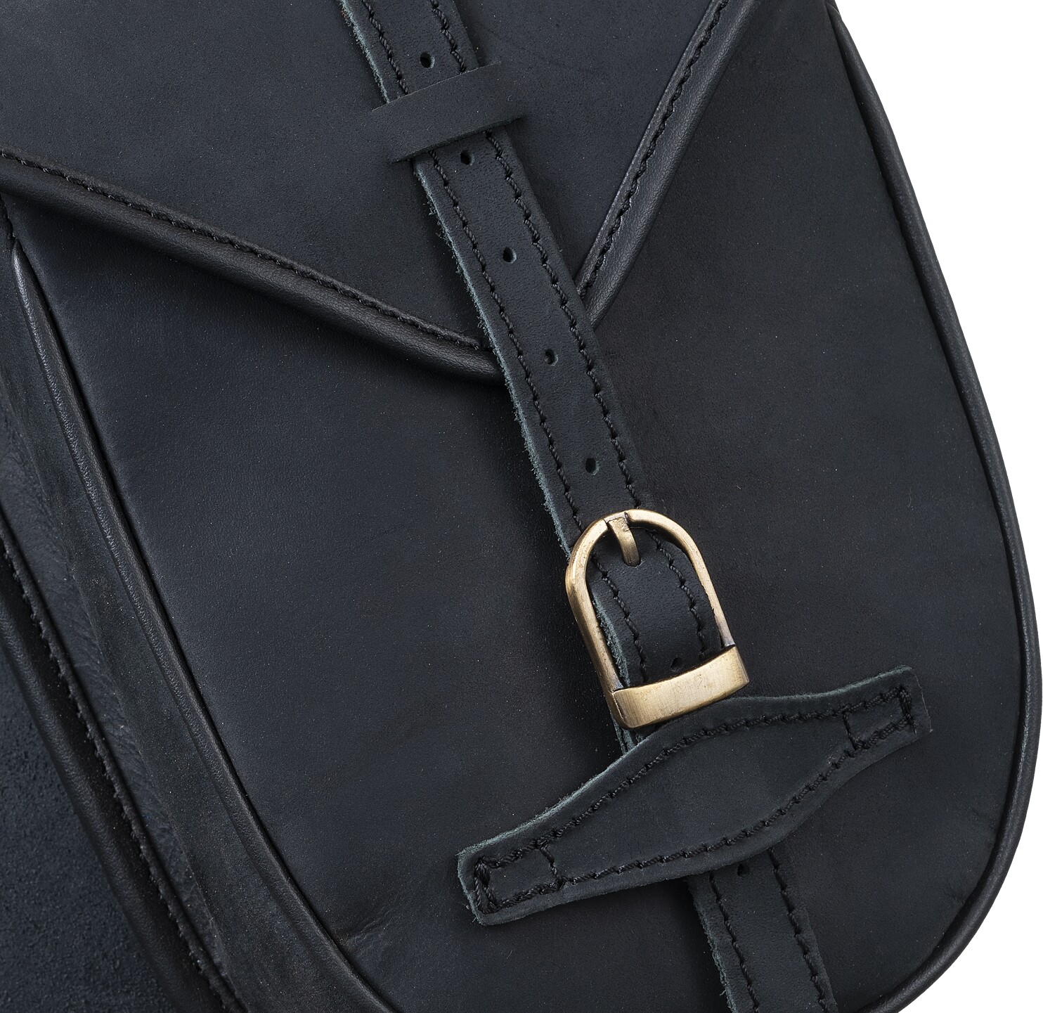 Western Soft Leather Saddle Horn Trail Bags - Black Leather