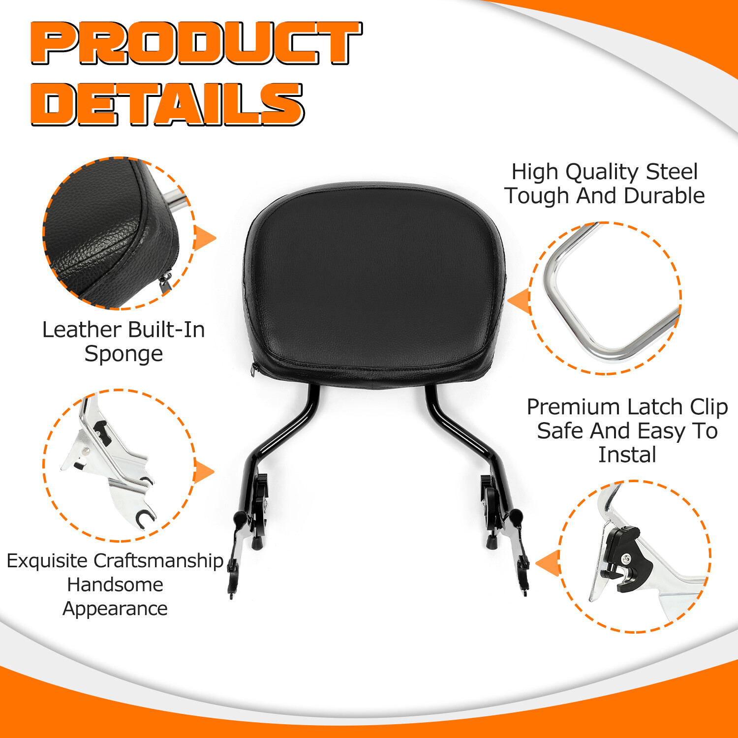 For Harley Touring 09-24 Detachable Passenger Backrest Sissy Bar w/ Stealth Rack