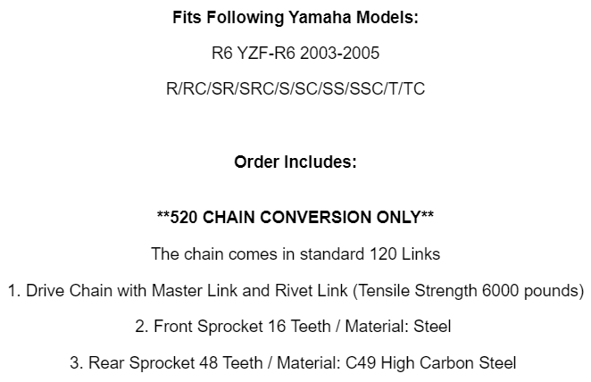 Drive Chain & Sprockets Kit for Yamaha R6 YZF-R6 2003 2004 2005