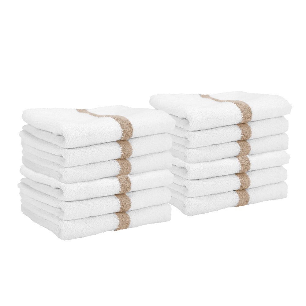 Gym Hand Towels 16x27 - Packs of 12 Absorbent Cotton Striped Workout Spa Towels