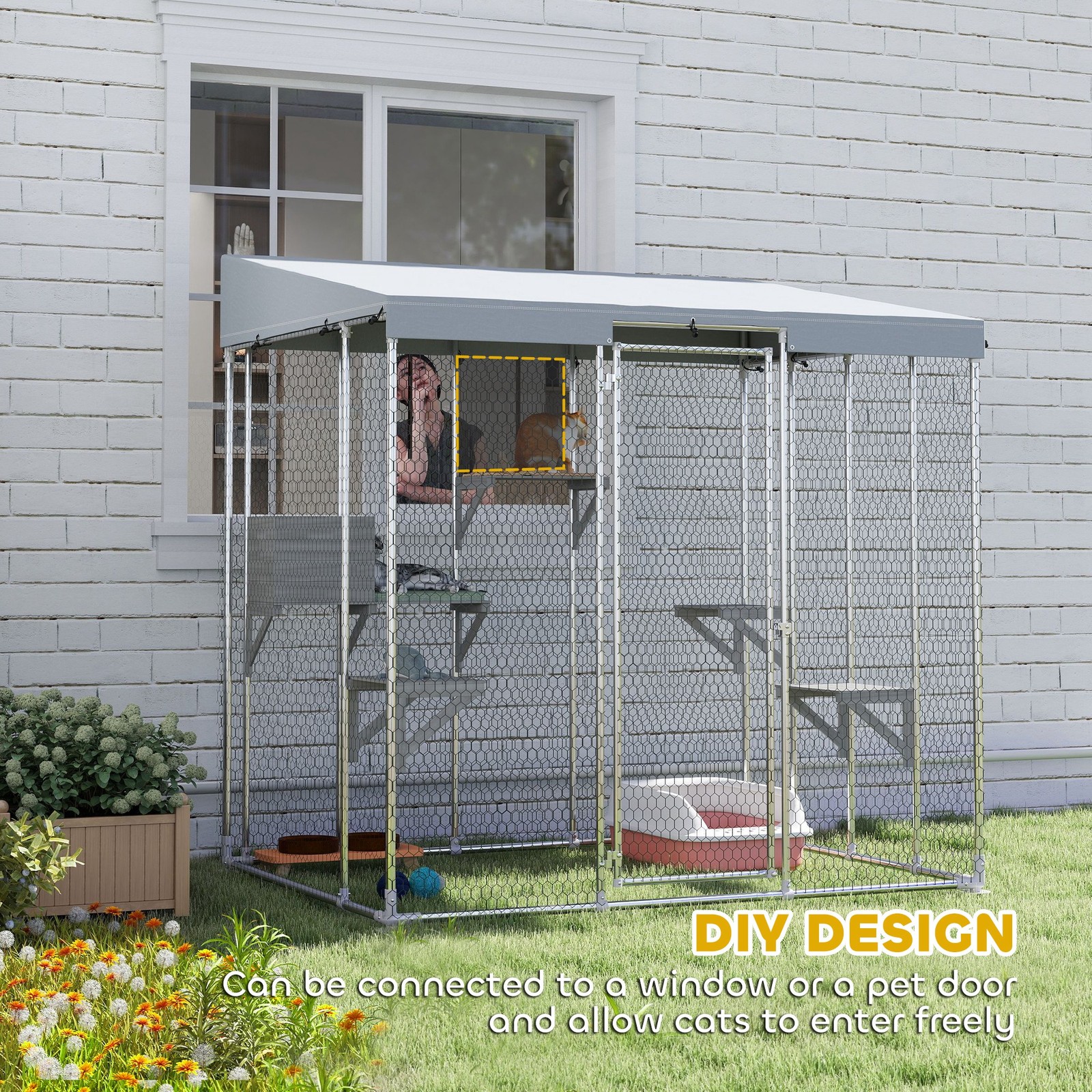 PawHut 79" Large Catio, Galvanized Steel Outdoor Cat Enclosure with Canopy