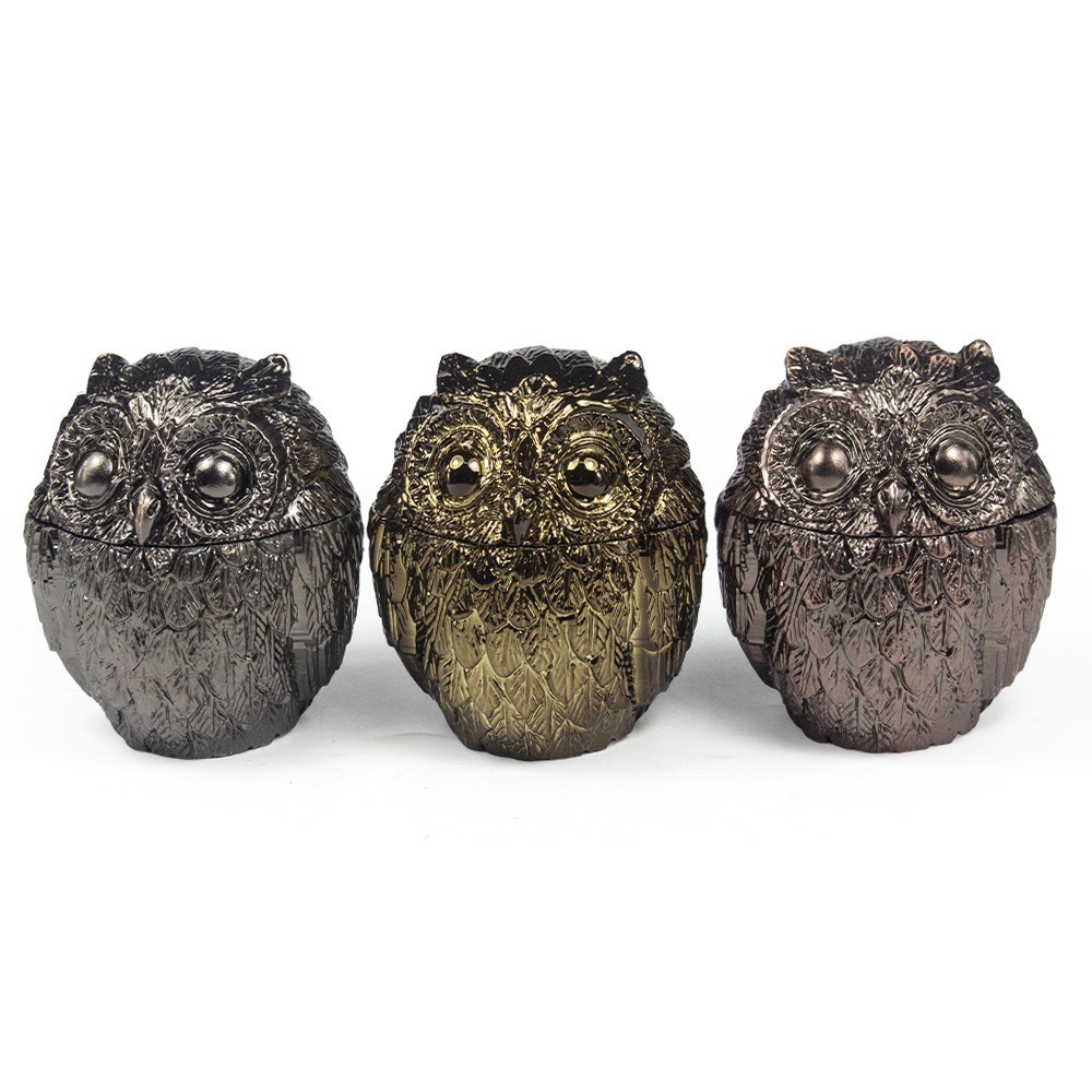 1 Vintage Metal Owl Tobacco Grinder 4 Piece Zinc Teeth Herb Crusher Spice Mill