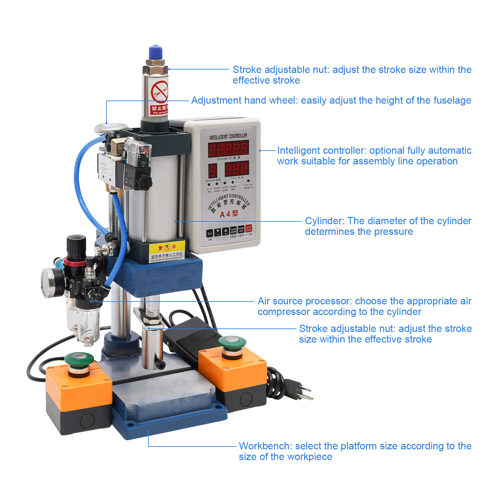 440LB/200KG Pneumatic Punch Press Machine Desktop Punching Press Machine 110V US