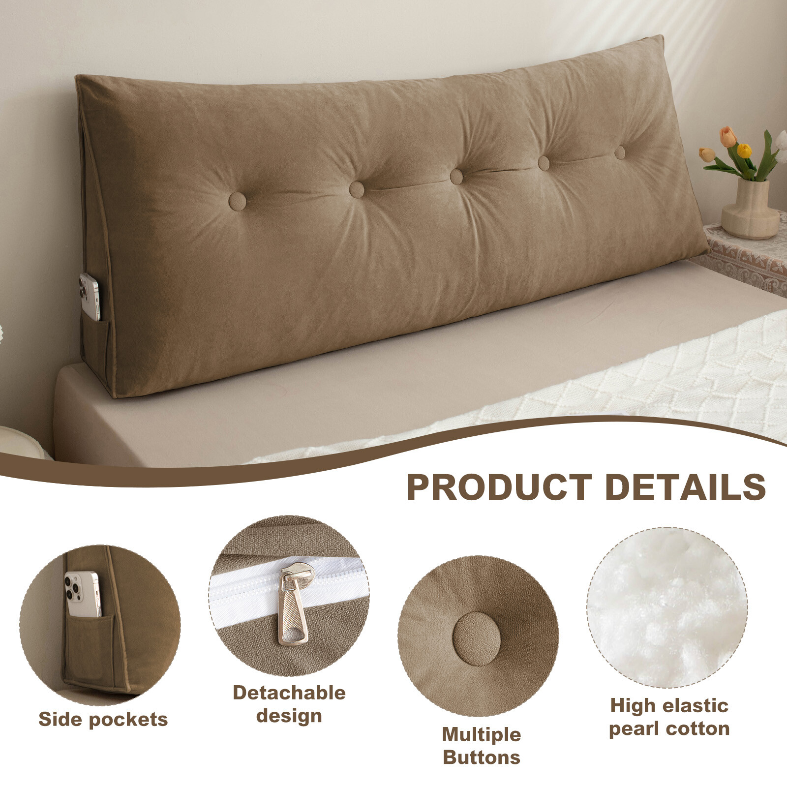 Triangle Headboard Pillow Soft Chenille Bed Wedge Lumbar Support Reading Cushion