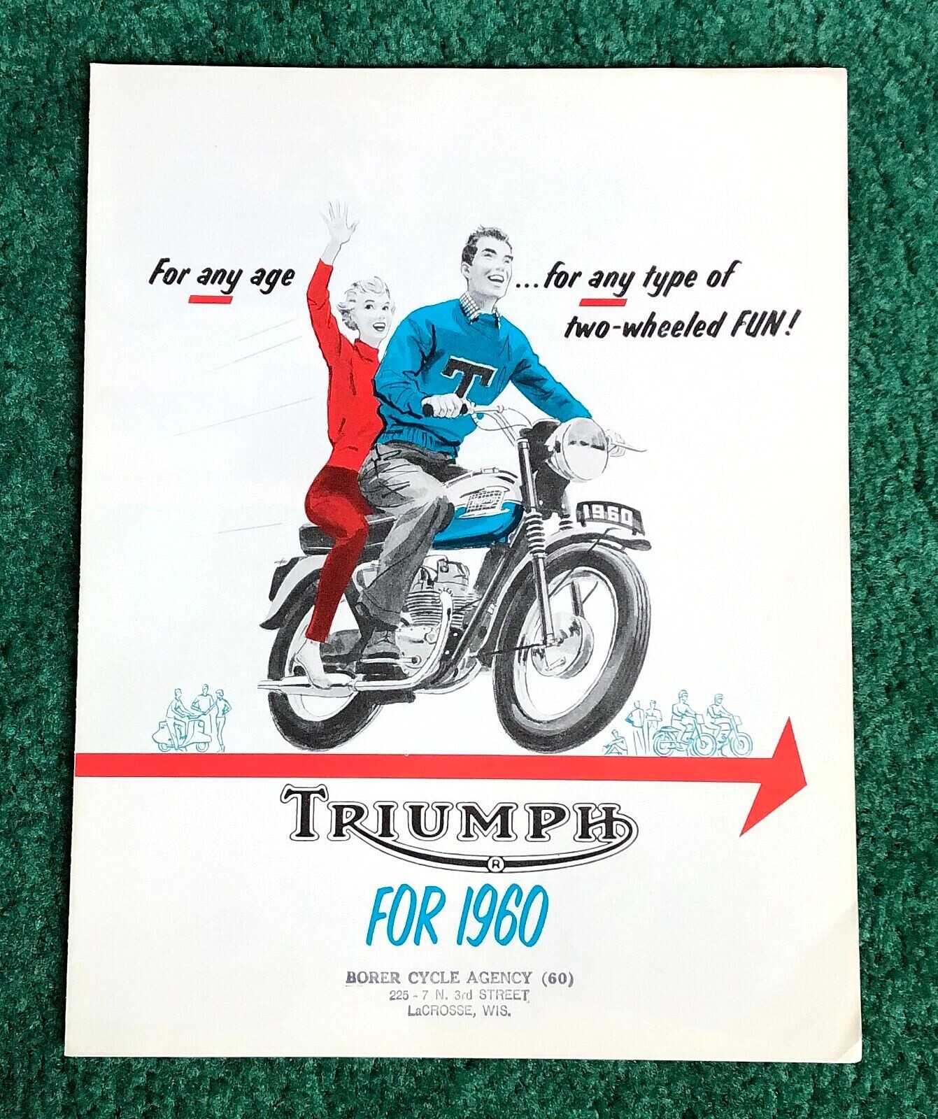 1960 TRIUMPH MOTORCYCLE BROCHURE BONNEVILLE TR7 TROPHY-650 TR6 TIGER-110 100 CUB