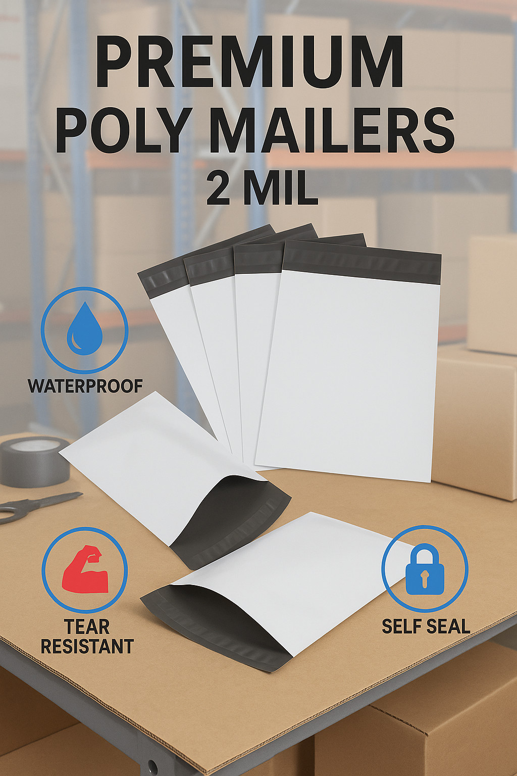 PREMIUM Poly Mailers – 2 Mil Thick Self Seal Waterproof Tear Resistant Envelopes