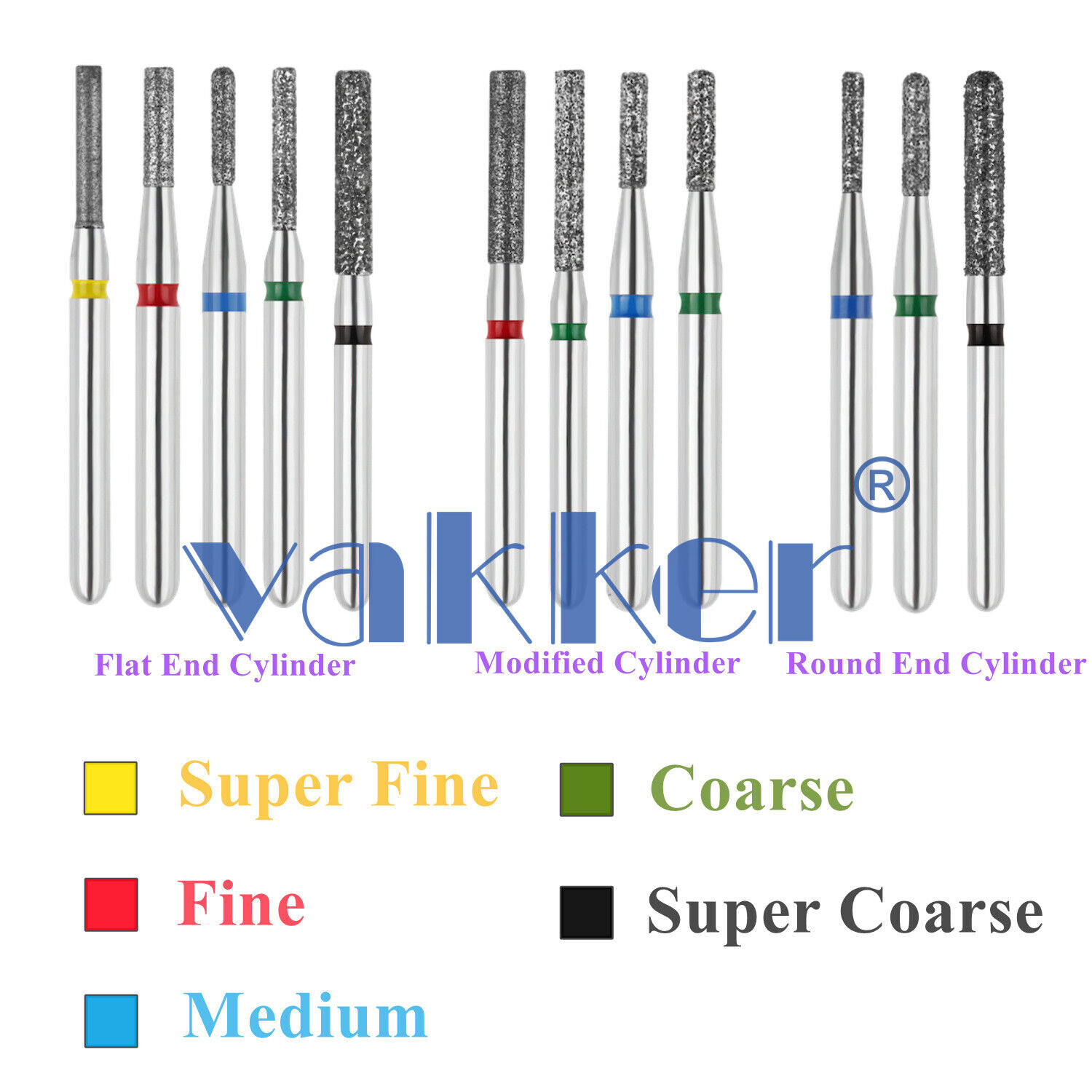 10pc Dental FG Diamond Burs for High Speed Flat/Round End Cylinder Polishing Bur