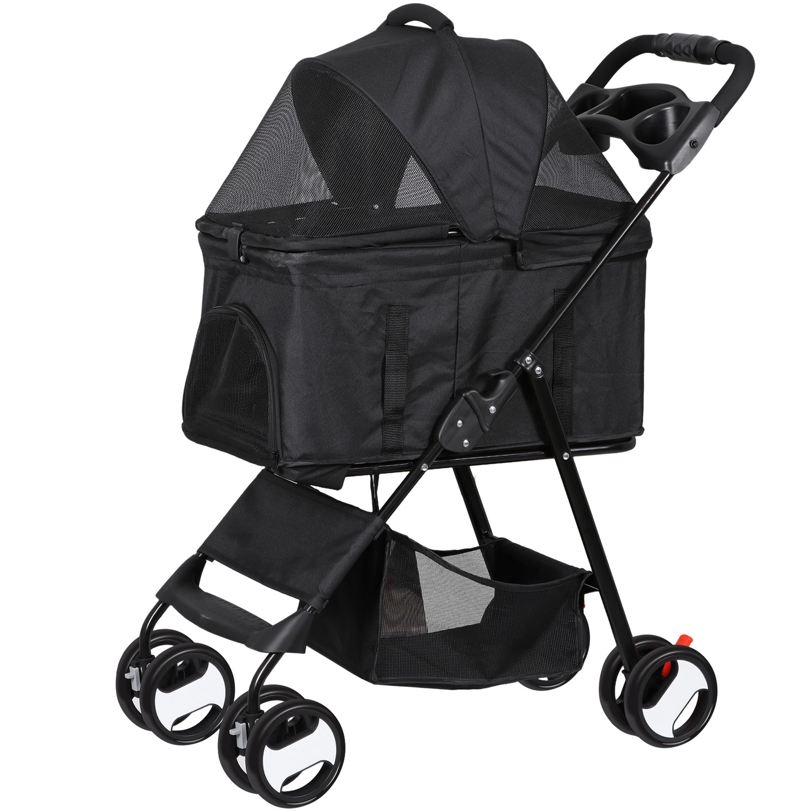 Pet Stroller Foldable Dog Cat Jogger Stroller w/4 Wheels Detachable Basket Black