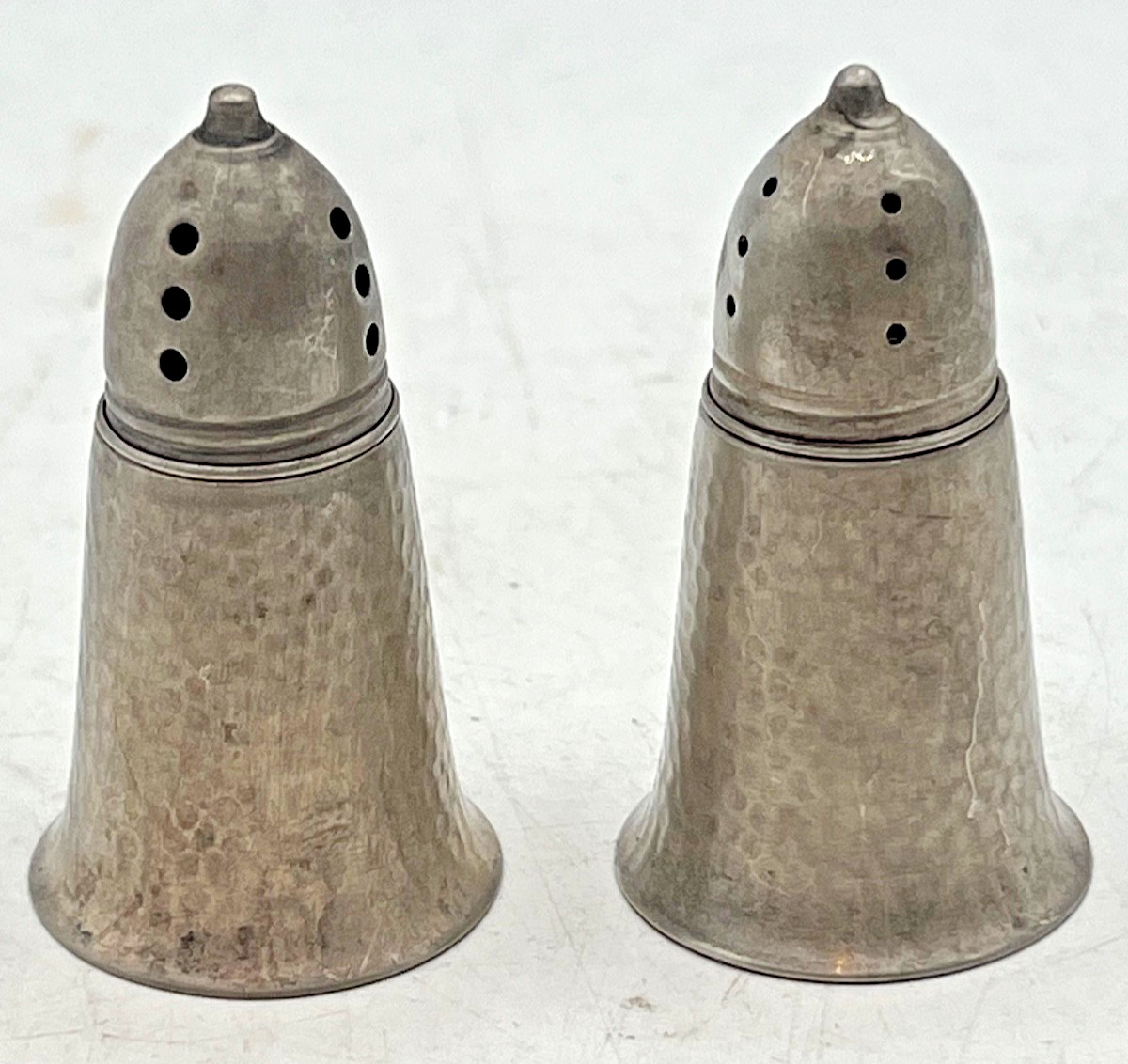 Pair Vintage hand-hammered sterling silver salt and pepper shakers