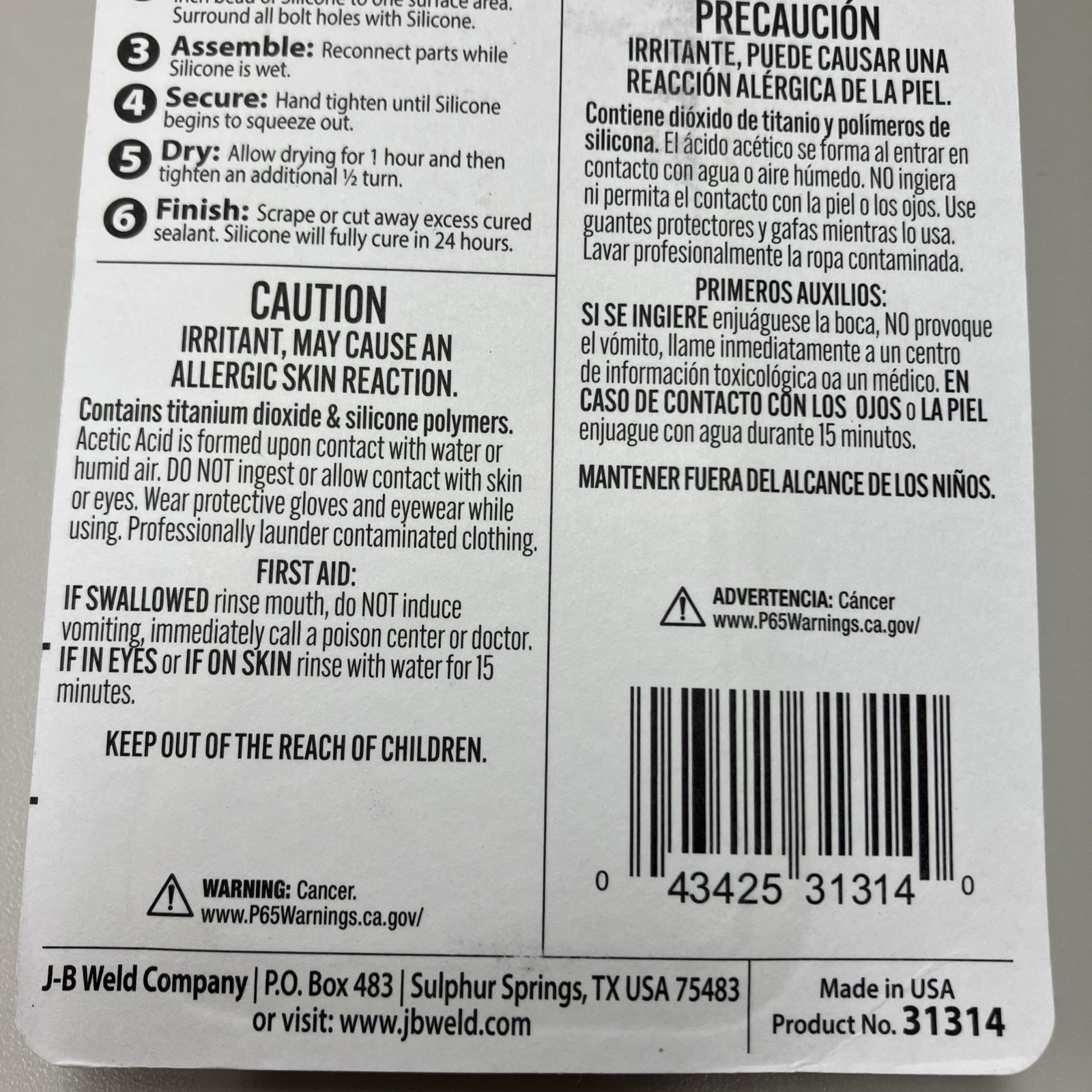 JB Weld 31314 High Temperature Red Acetoxy Silicone Sealant 3 Oz Free Shipping