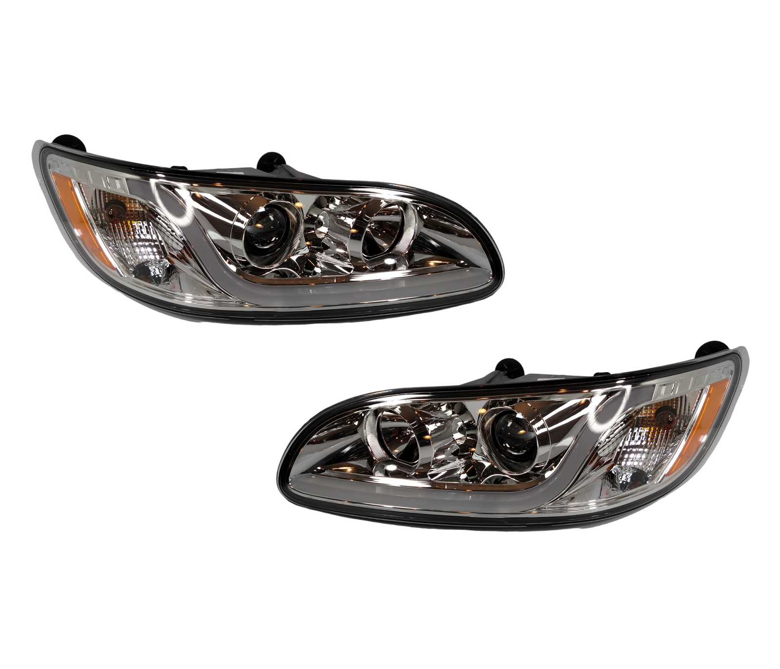 Pair Chrome Projection Headlights Dual Function LED Light Bar Peterbilt 386/387