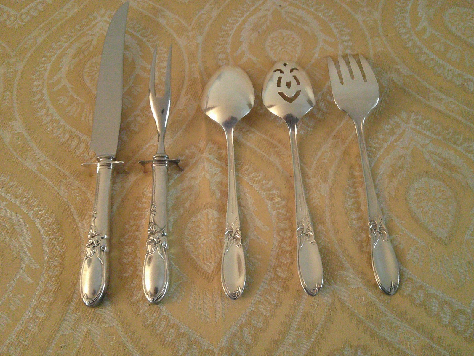 White Orchid Community Carving Knife Fork Set Serving Spoons and Meat Fork