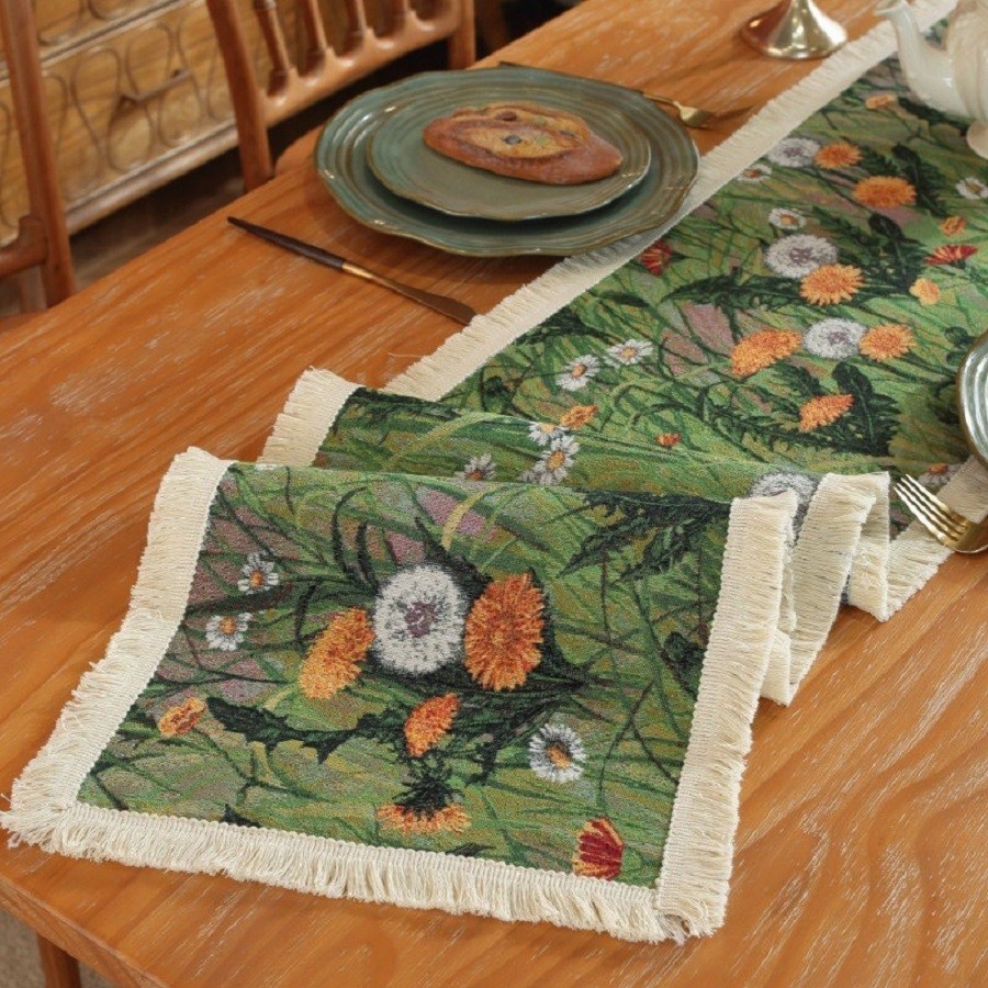 Table Runner 63 Inches Long Boho Floral Table Decor with Tassels for Party House