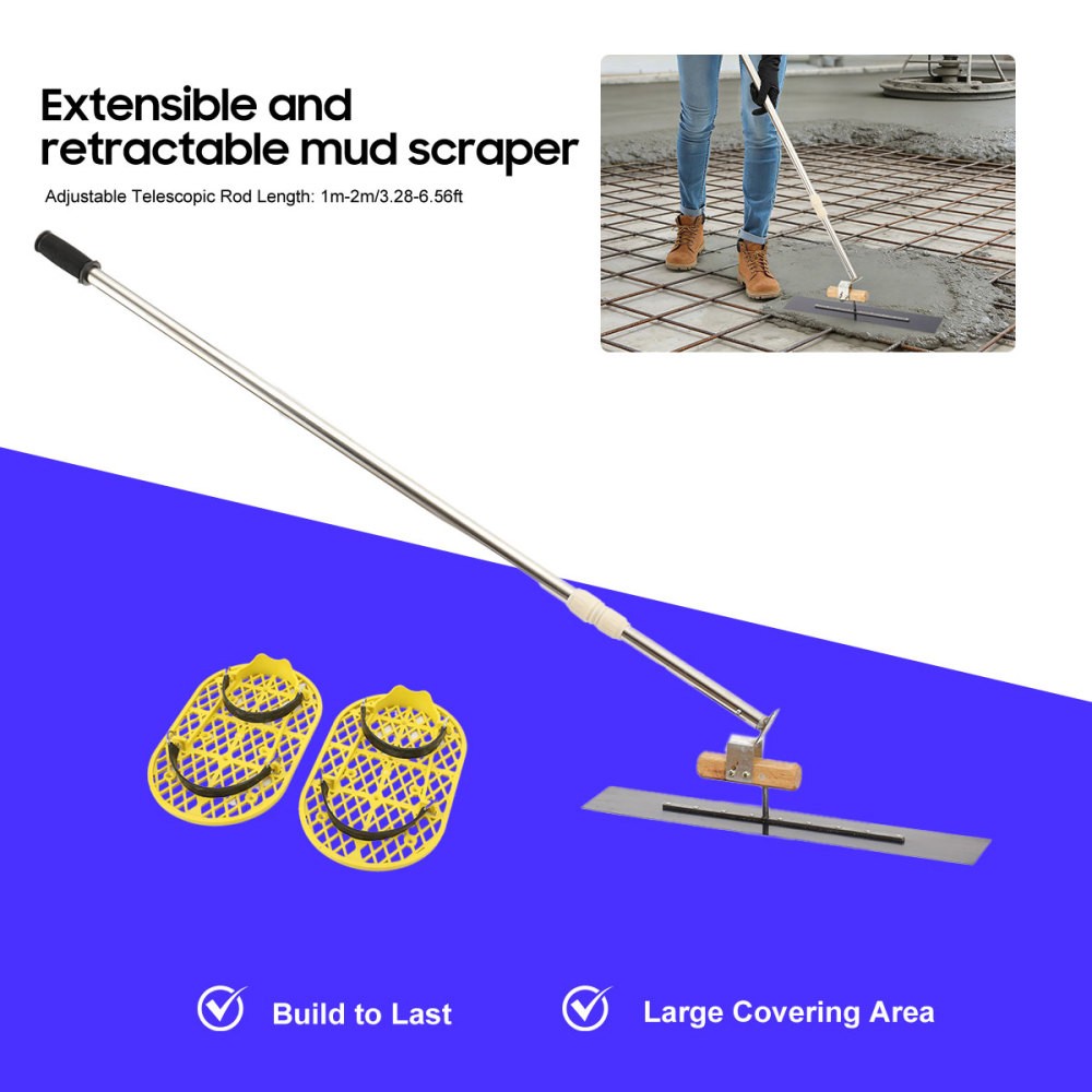 Long Handle Concrete Trowel Cement Surface Smoothing Tool w/ Finishing Shoes NEW