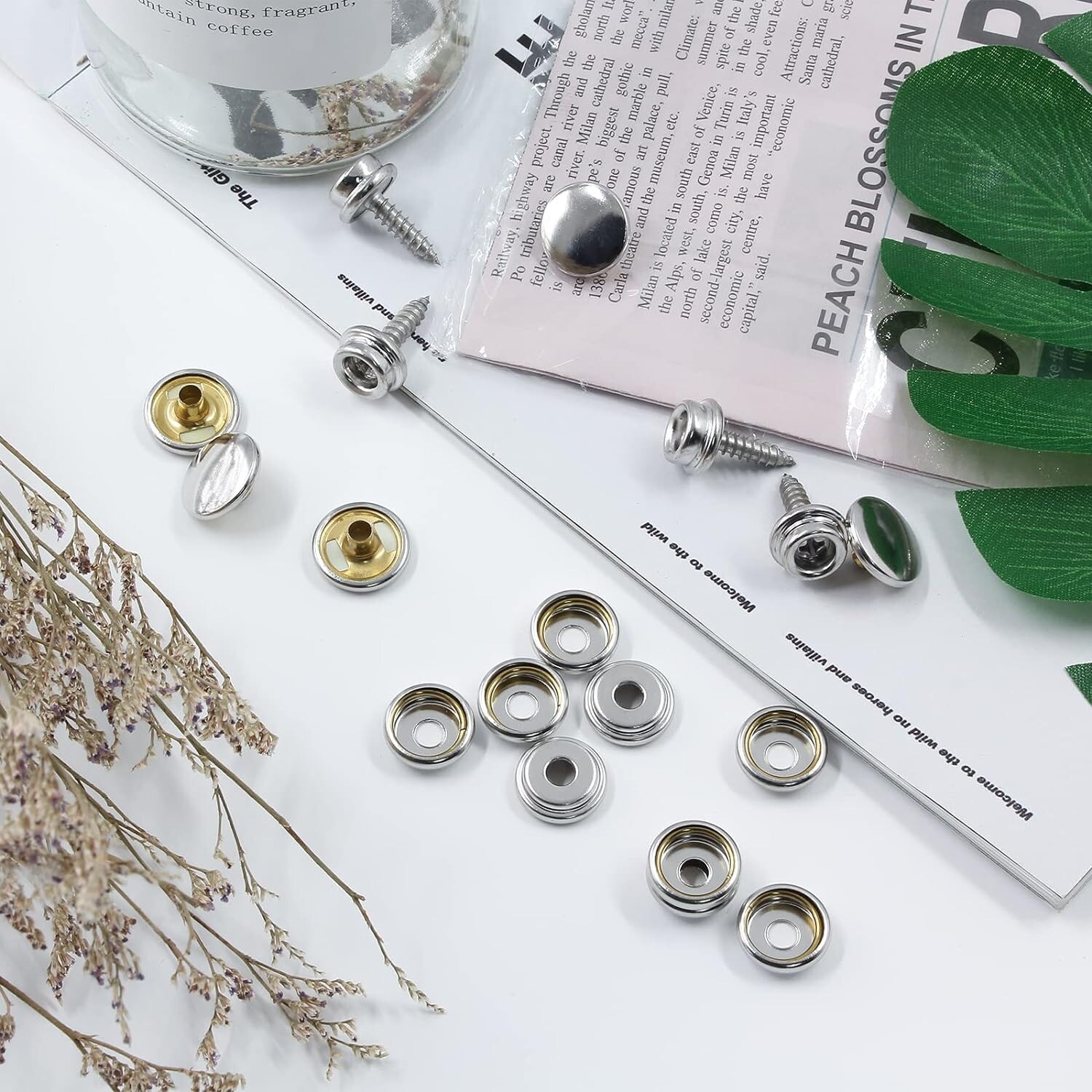 50 sets Fastener Snap Press Stud Cap Buttons With 2 Tools for Marine Boat Canvas