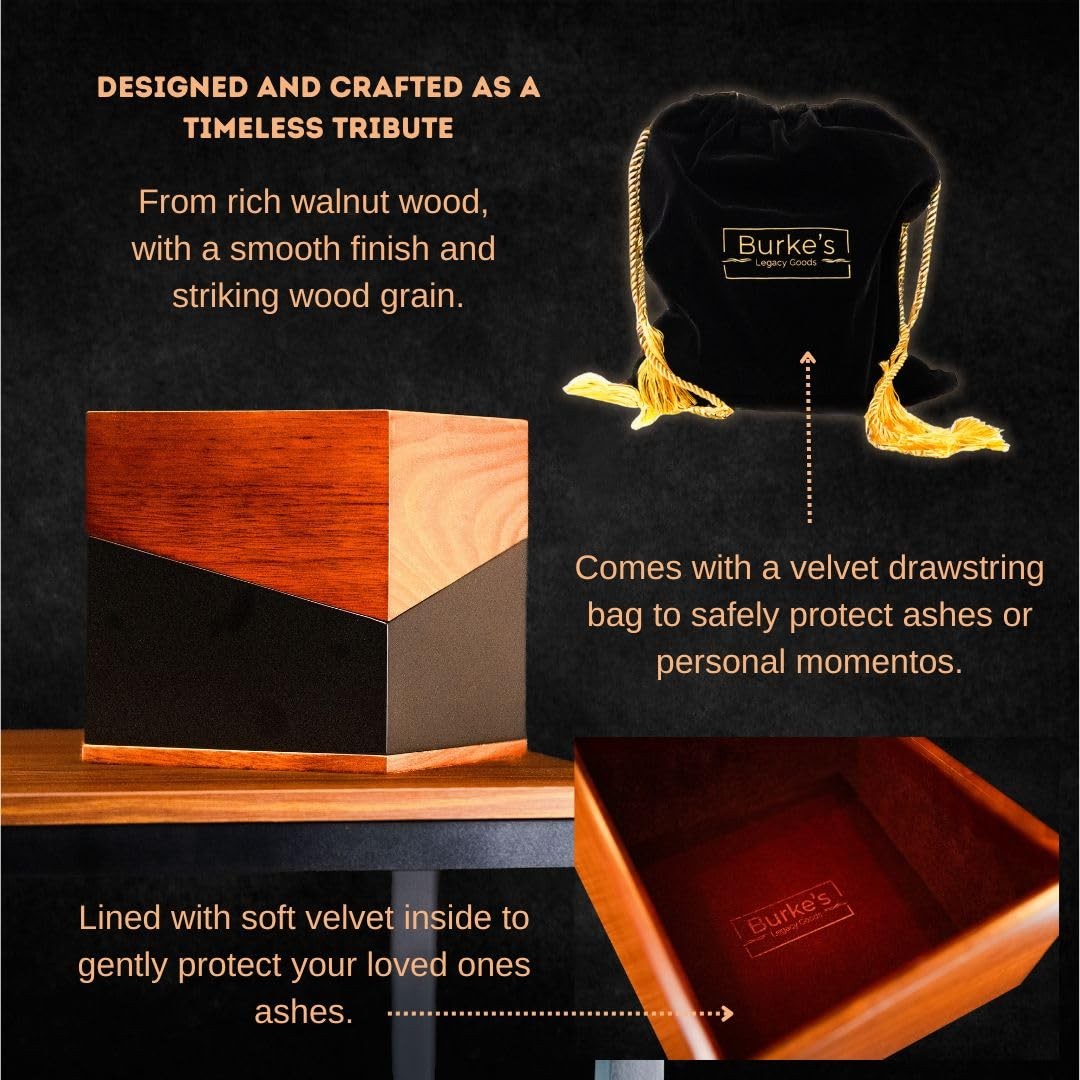 Premium Urn for Ashes Adult Human | Standard, Walnut Wood and Black