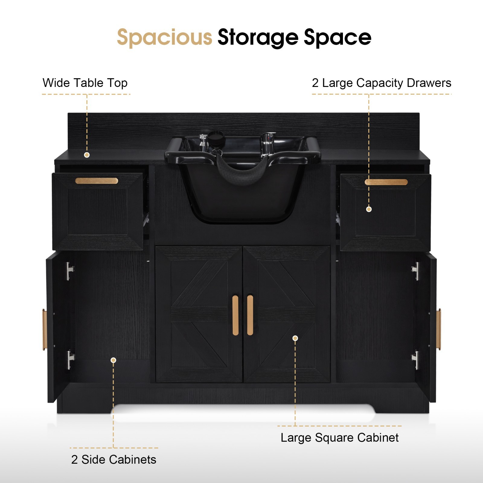 BarberPub Shampoo Station, Barber Cabinet with Hair Wash Backwash Sink 7137