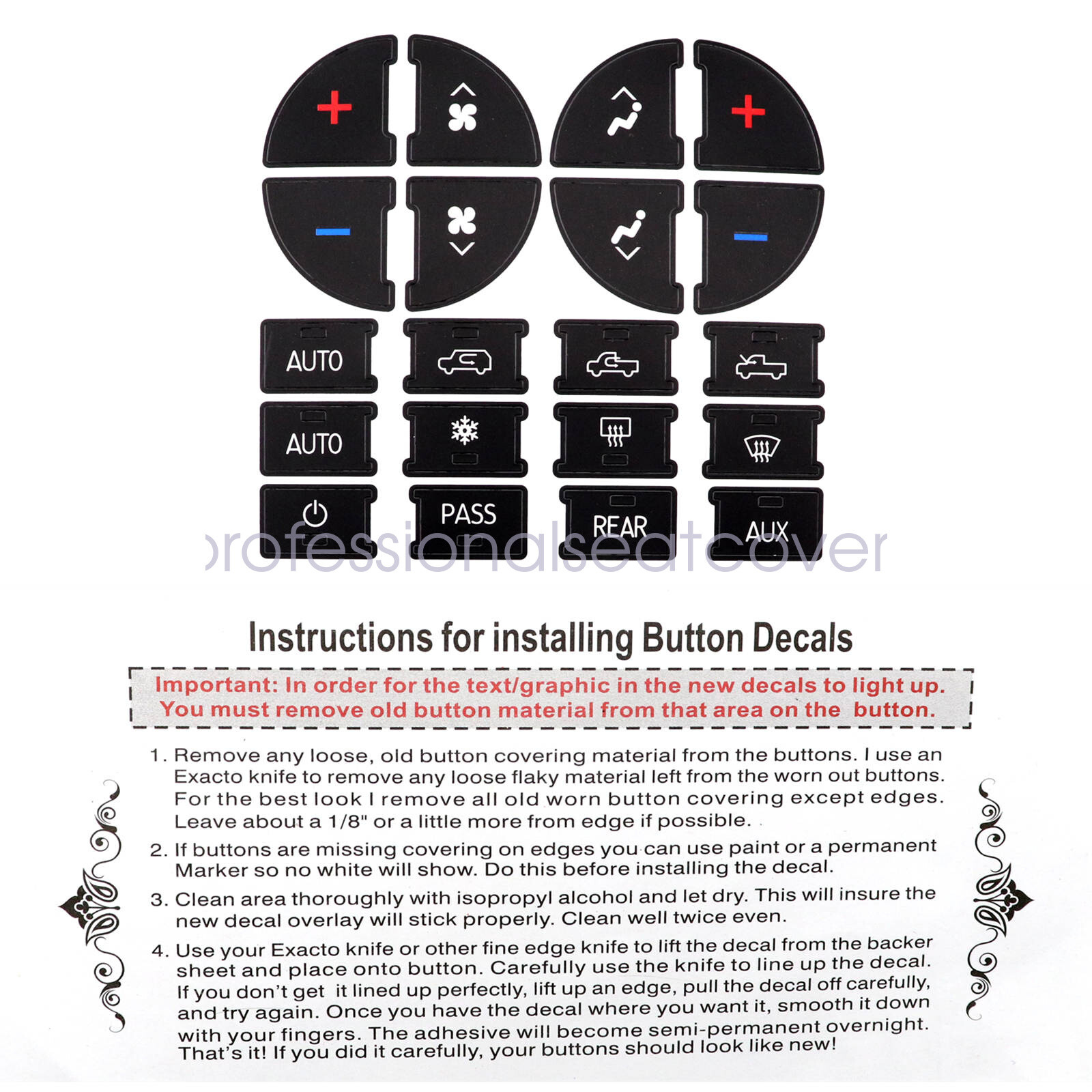 For 2007-2014 Chevy Silverado AC Button Repair Decal Dash Switch Stickers Black