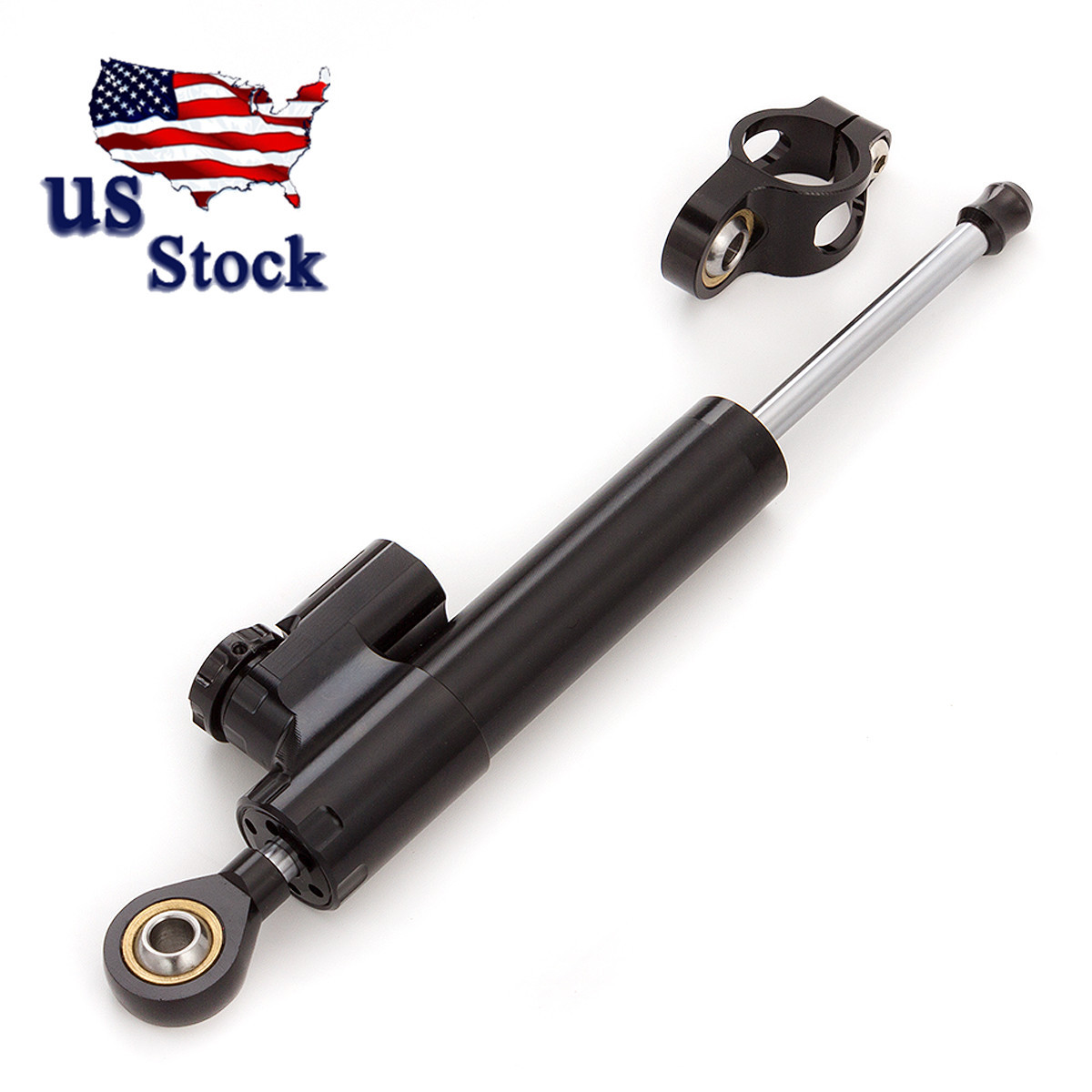 Motorcycle Universal FXCNC Black Adjustable Steering Damper Stabilizer Part