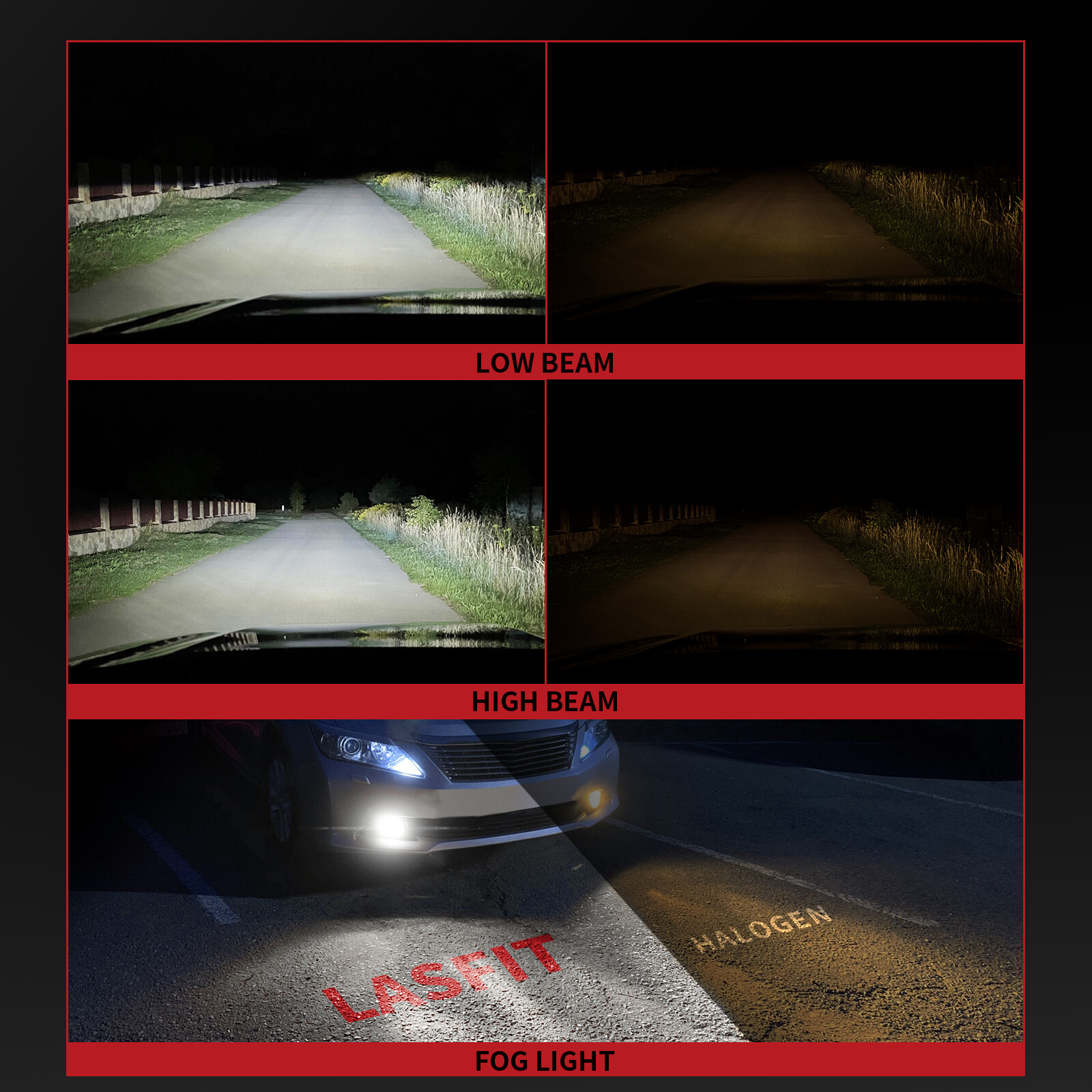 2x LASFIT H11 LED Headlight Bulbs Conversion Kits Low Beam 6000K Bright White