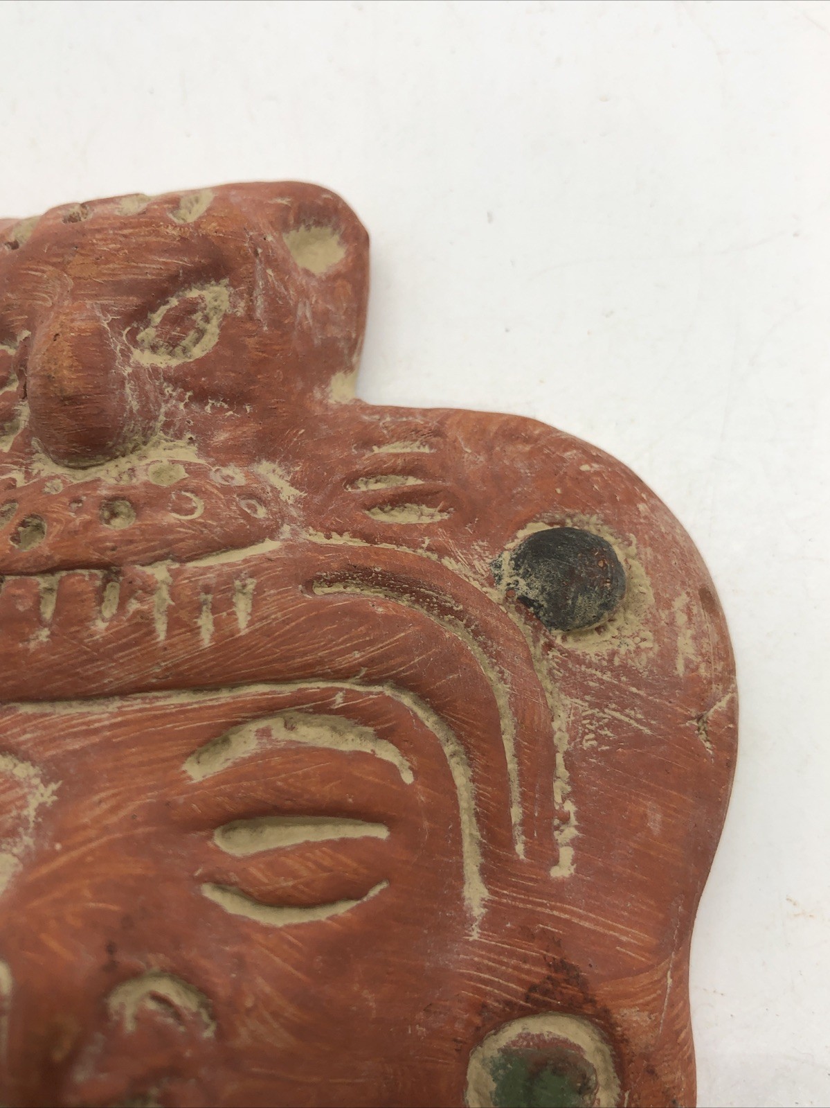 Aztec Mayan Warrior Clay Terra Cotta Mask Made In Mexico Small Wall Hanging