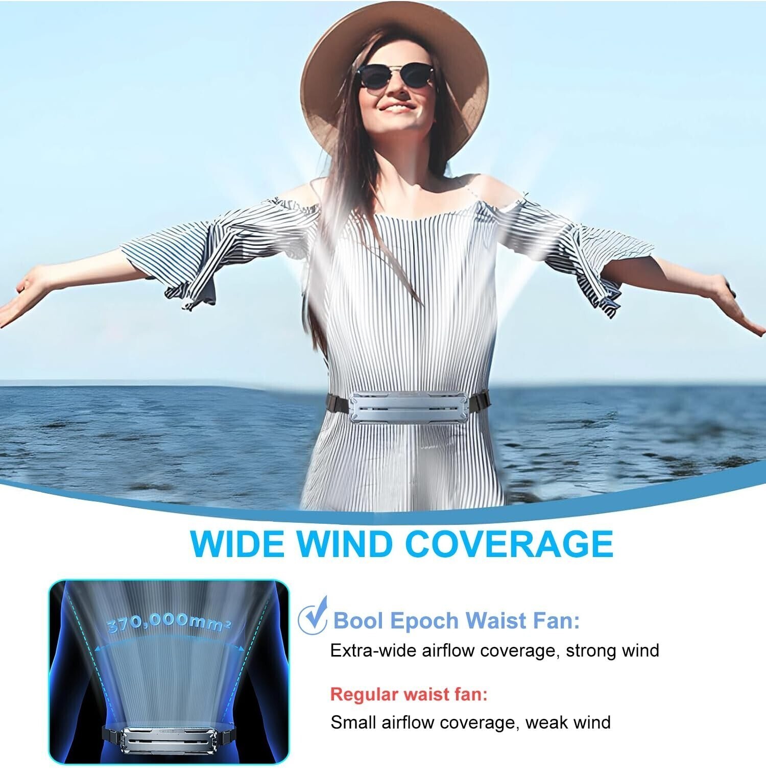 Portable Wearable Waist Fan With 3 Speeds 360° Cooling For Outdoor Activities,o