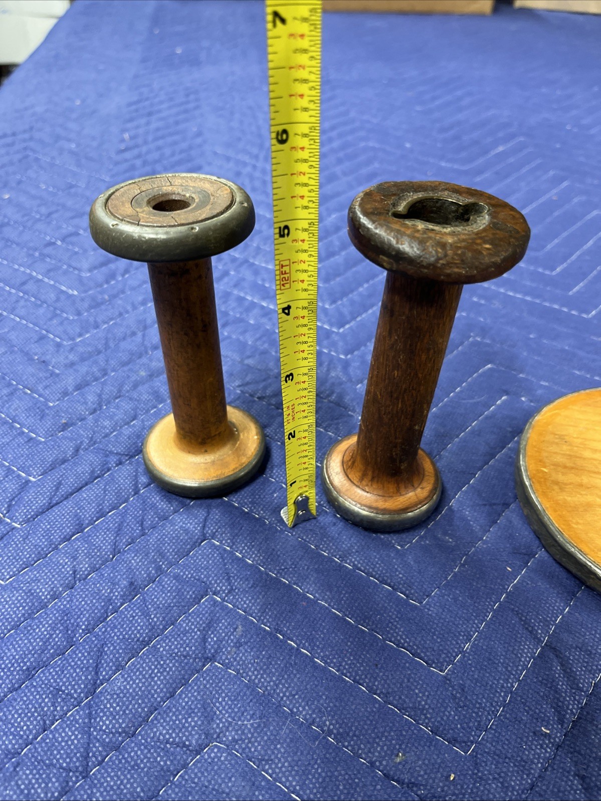 Vintage Wooden Bobbin Spool 9” Tall Red Ends No Markings Great Patina