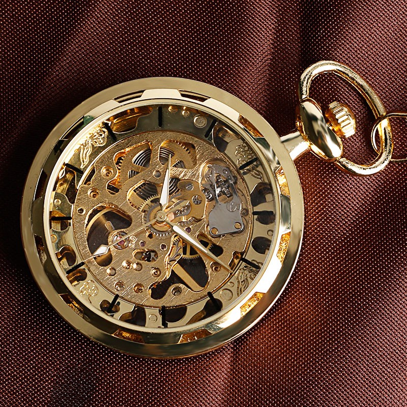 Men's Mechanical Pocket Watch Steampunk Skeleton Pendant Chain Hand Winding Gift