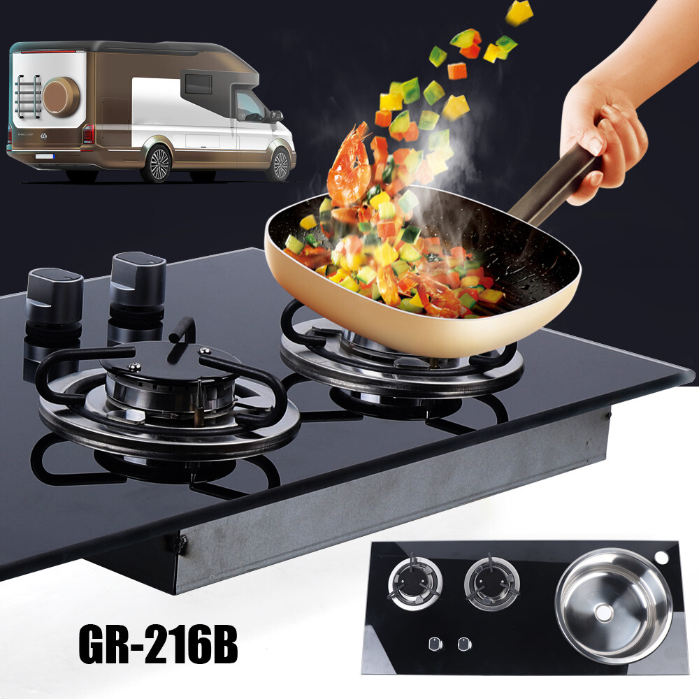 PortableBoat Caravan RV Camper 2 Burners LPG Gas Stove Hob and Sink Combo Black
