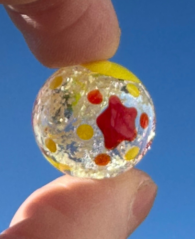 22mm MOON AND STARS Shooter GLOW IN THE DARK Handmade art glass Marble 7/8"