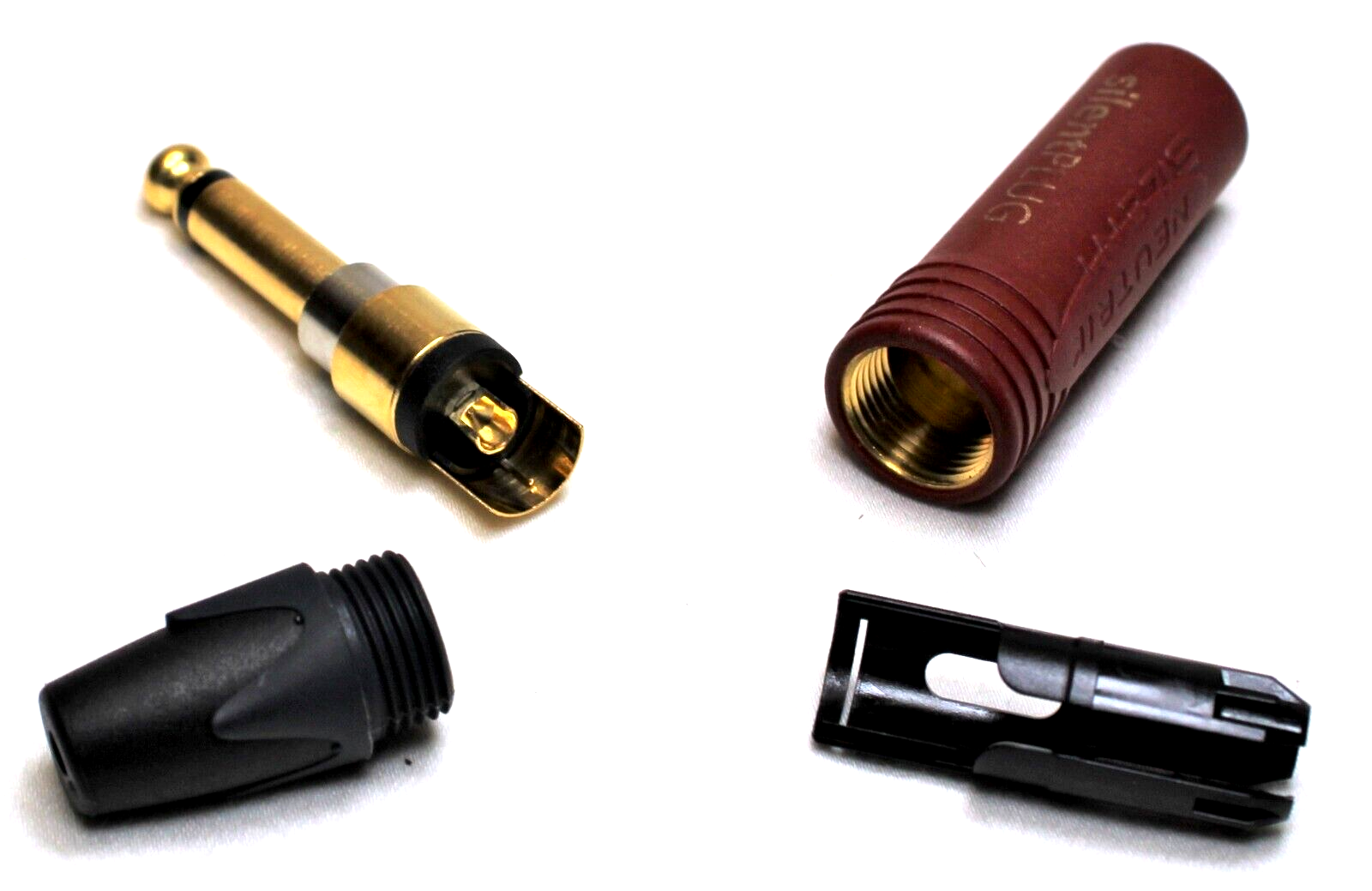 (2) Genuine NEUTRIK NP2X-AU-SILENT 1/4" Phone Plug Gold Contacts & Red Shell