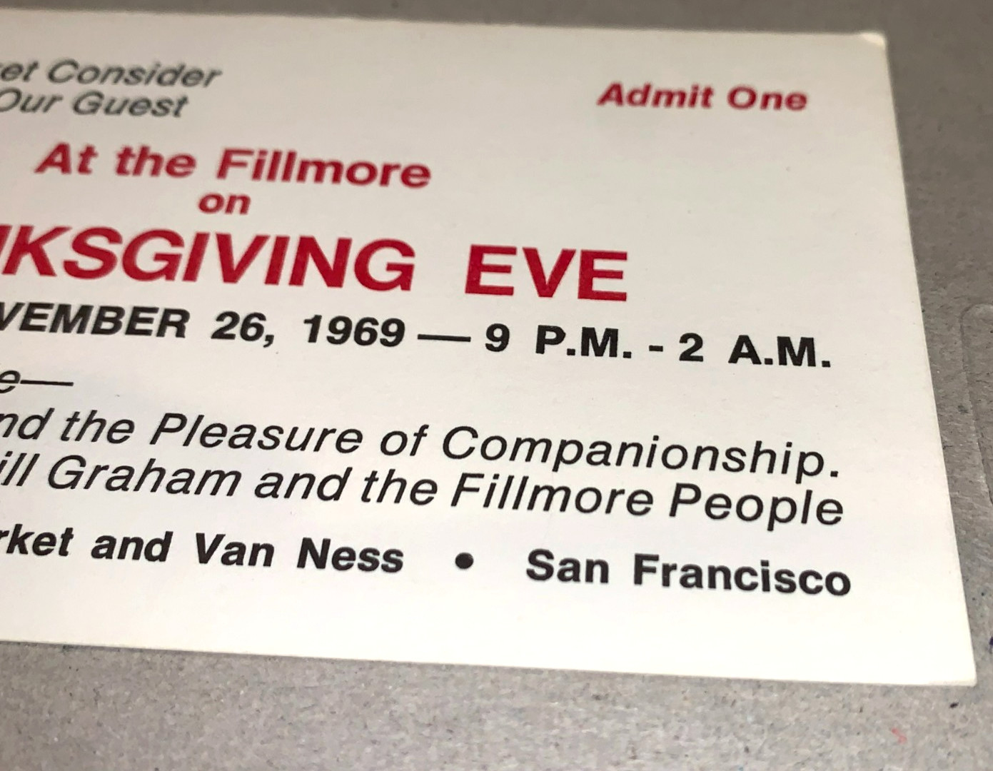 BILL GRAHAM 1969 PRIVATE PARTY CONCERT TICKET FILLMORE WEST San Francisco CA USA