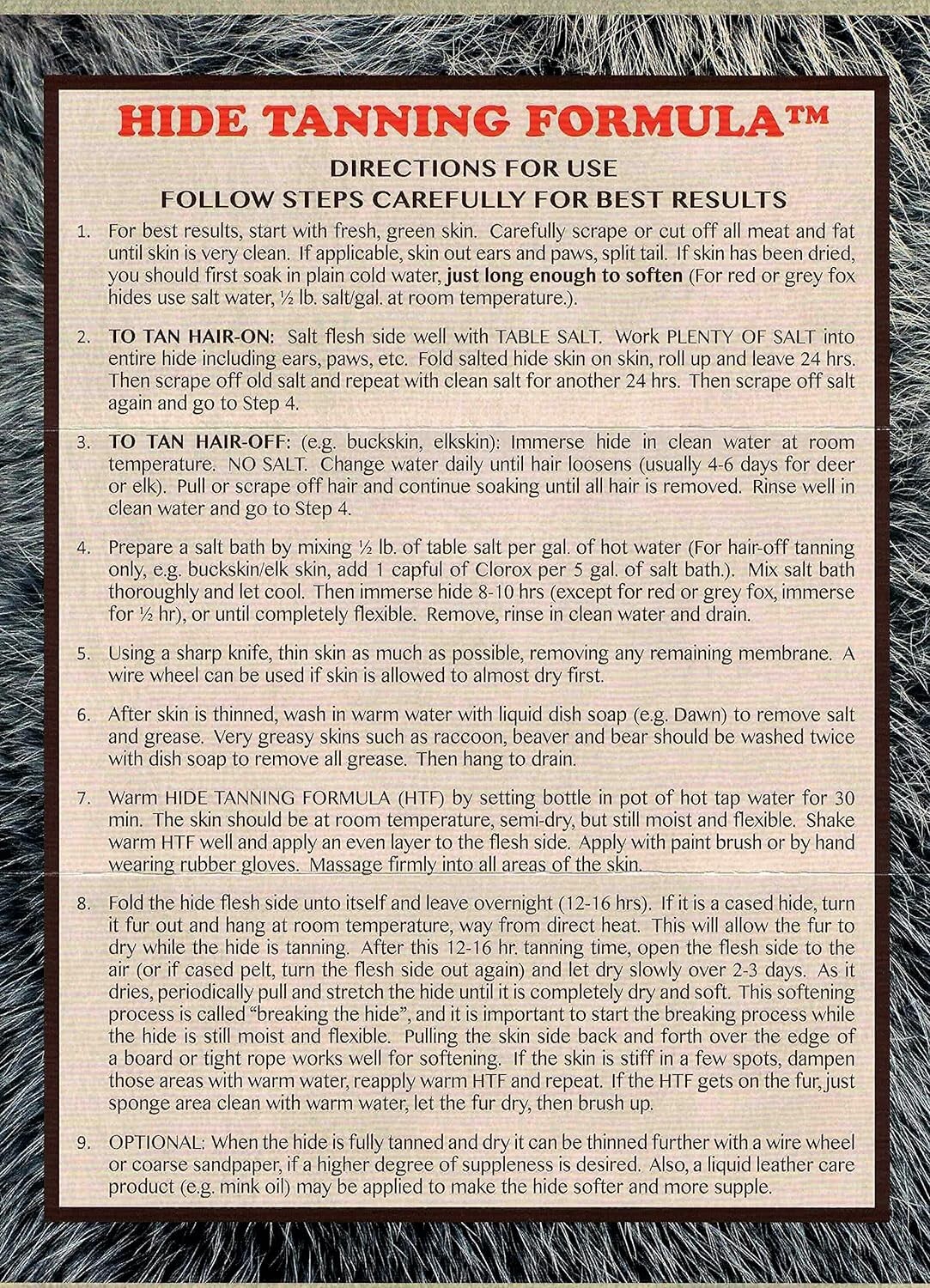 Deer Hunter's & Trapper's HIDE TANNING FORMULA 8 oz Bottle Sold By Lenon Lures