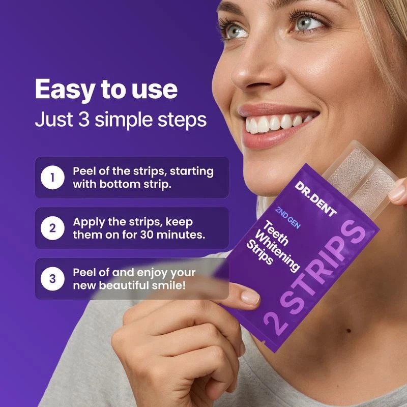 DRDENT Purple Teeth Whitening Strips - 7/21 Whitening Sessions - Safe for Enamel