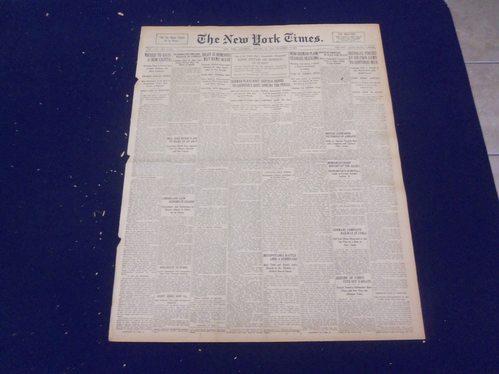 1916 JANUARY 22 NEW YORK TIMES - MEXICO TO HAVE A NEW CAPITAL - NT 9069