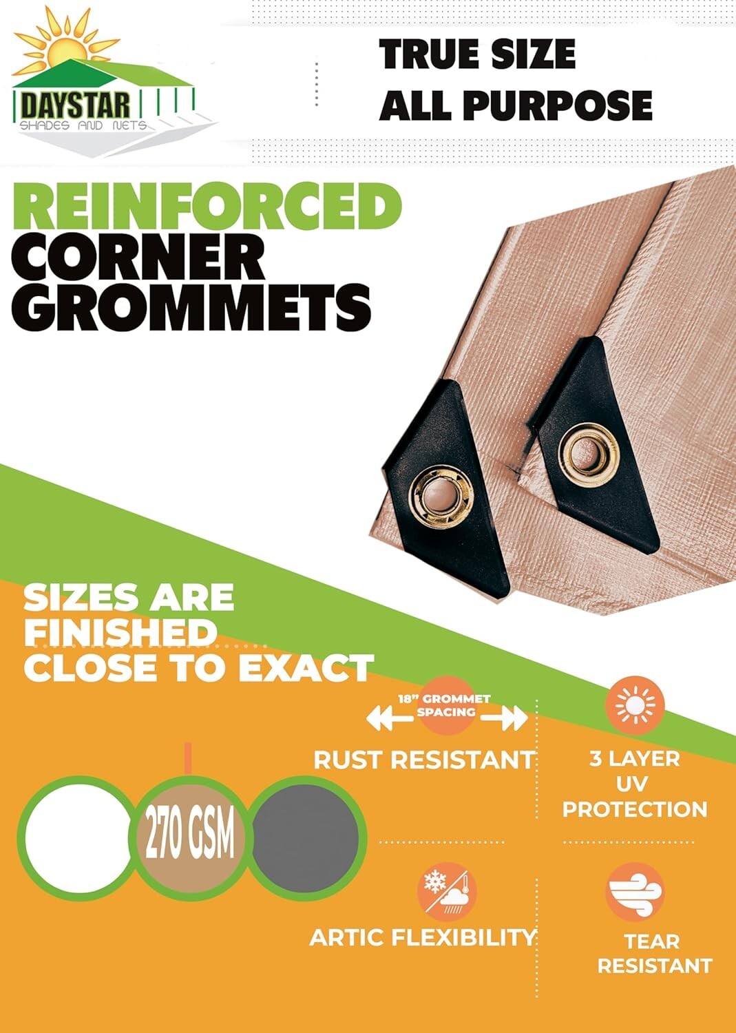 16 MIL Thick Ultra Heavy Duty Beige Tarp 3ply Waterproof 9.5oz UV Protected