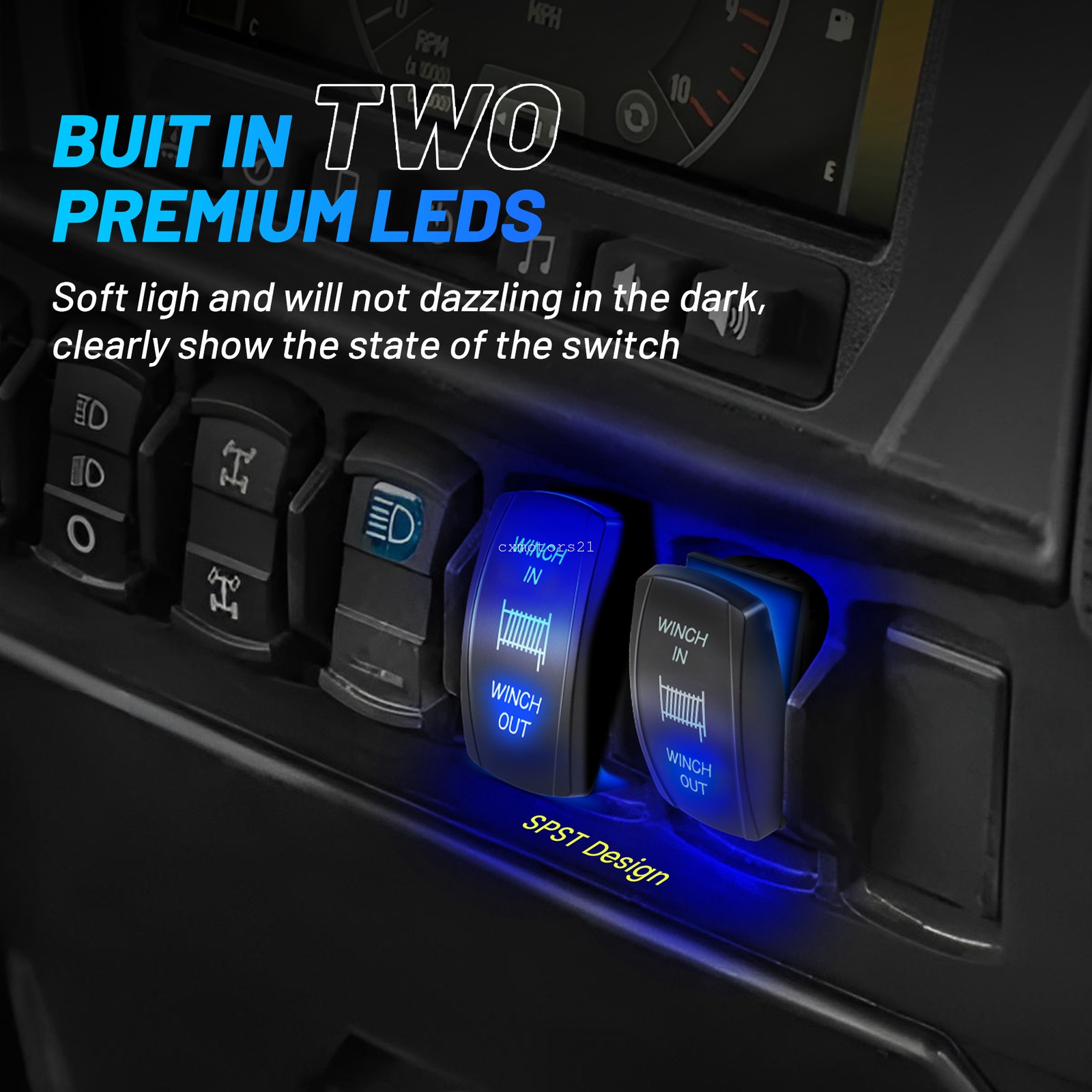 Backlit Winch Control Rocker Switch for Can-am Polaris Honda Kawasaki UTV 12V