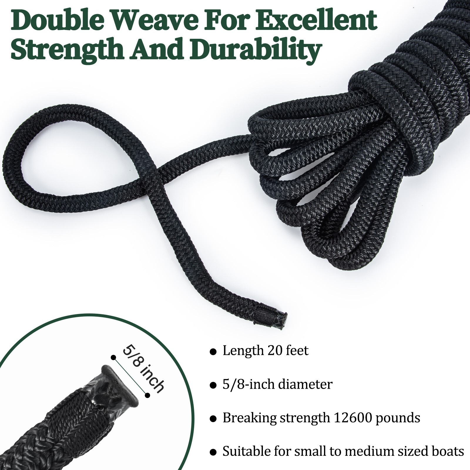 4 Pack 5/8 x 20 Dock Lines Nylon Rope for Boats Double Braided Boat Accessories