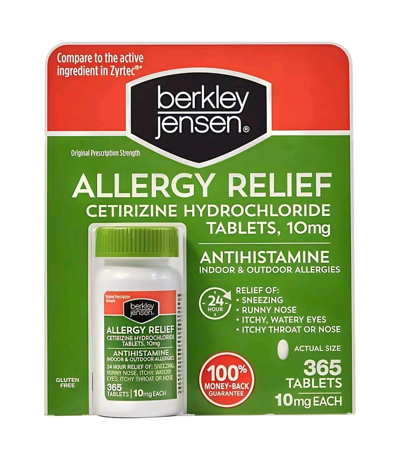 Berkley Jensen Allergy Relief 10mg Cetirizine Hydrochloride 365 Tablets 12/2026+