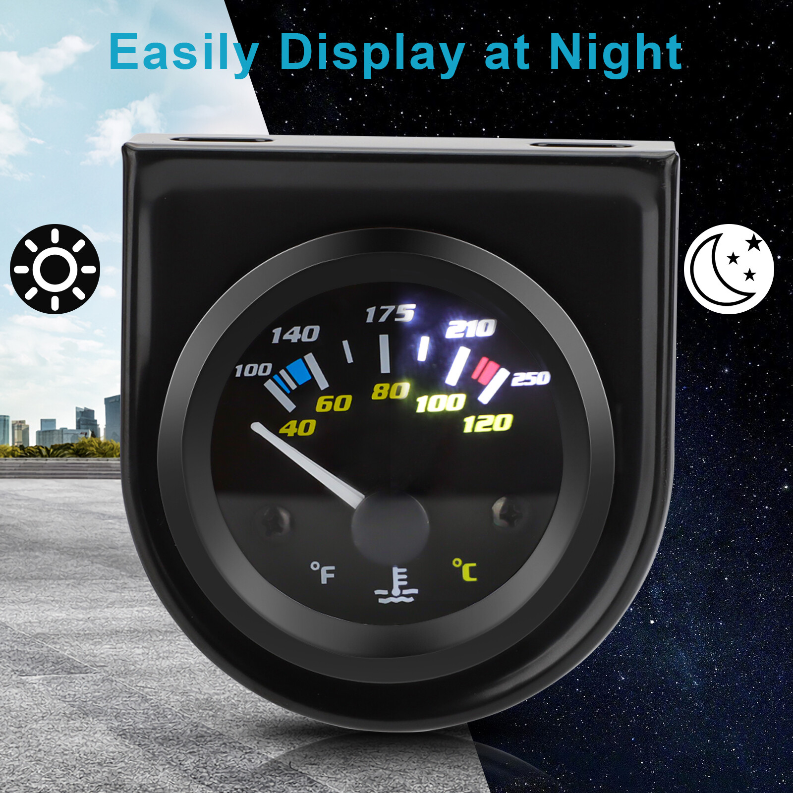 2'' 52mm Mechanical Black Pointer Water Temp Temperature Gauge + Sensor ℃ & ℉