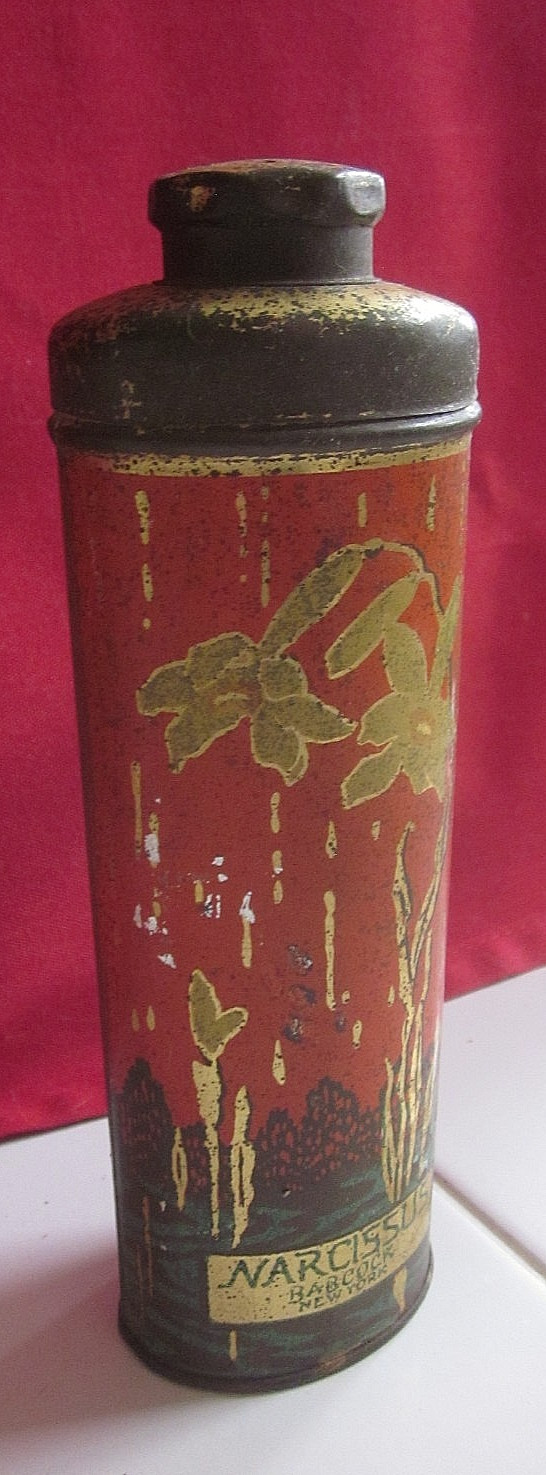 Vintage Narcissus Babcock NY Talcum Powder tin