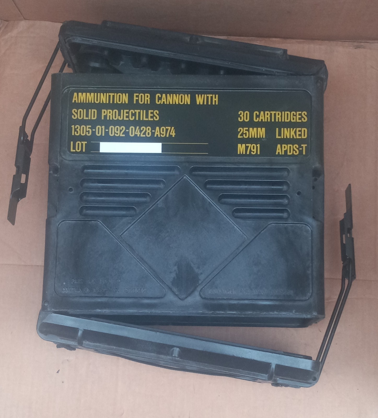 Military Ammo Box Heavy Black Pelican Plastic 25mm Linked 30 Cartridges Empty